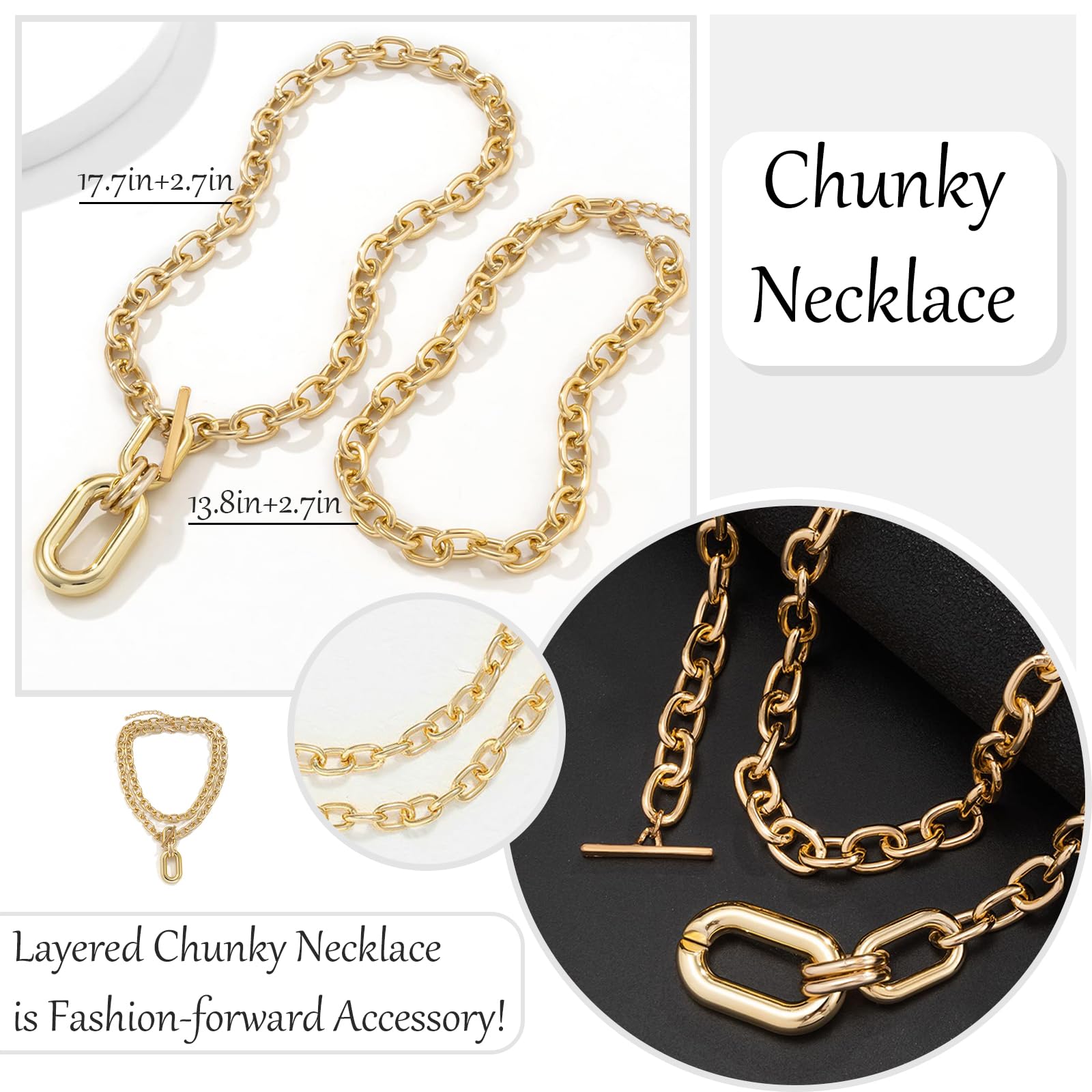 Chunky Gold Necklace for Women - Statement Layered Chain with Toggle Clasp | Elegant Jewelry Gift for Her | Perfect for Parties, Date Nights & Special Occasions