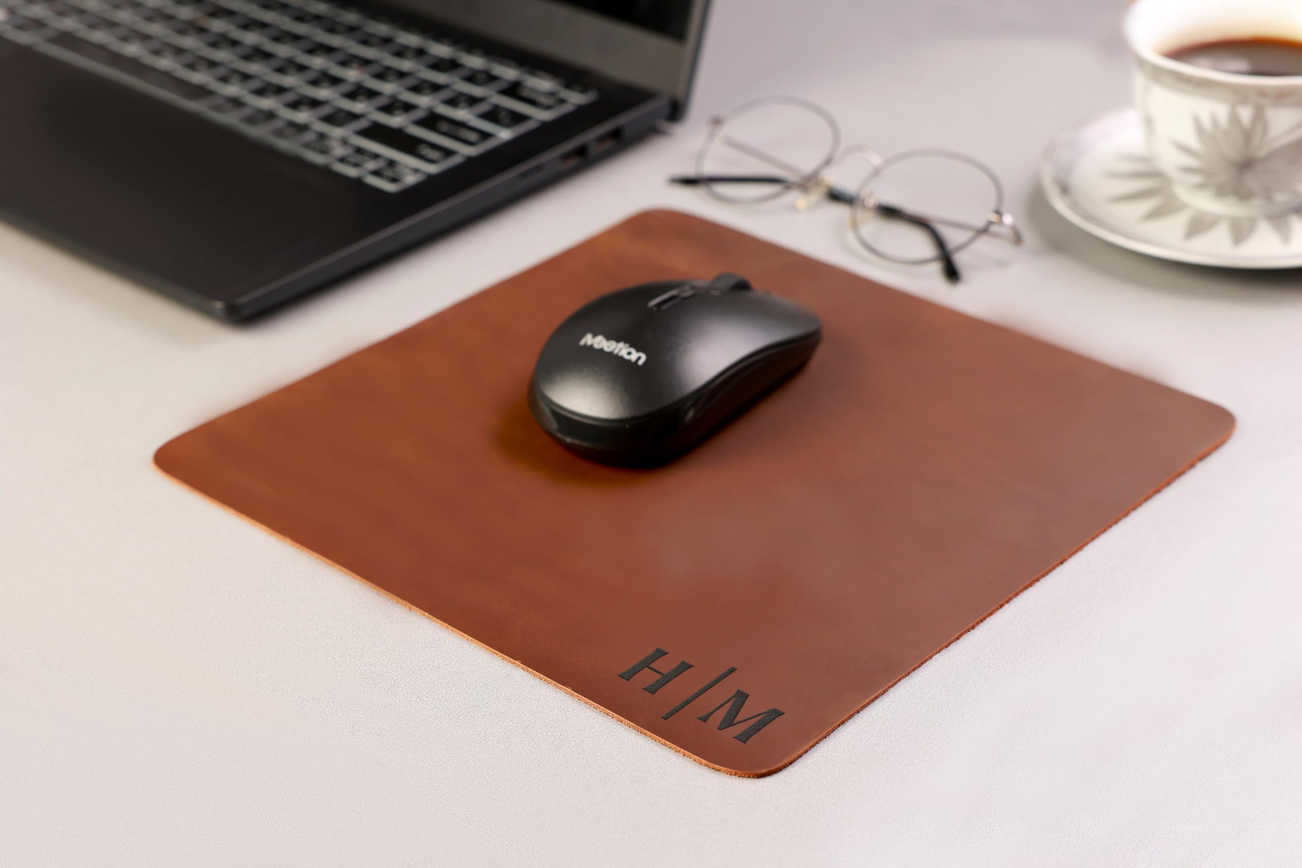 Custom Personalized Leather Mouse Pad with Logo - Premium Genuine Leather Desk Mat for Office, Gaming & Home Workspace - Ergonomic Wrist Support for Computers & Laptops