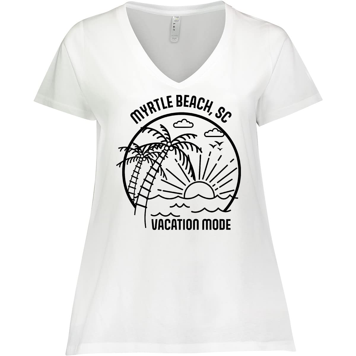 Inktastic Summer Vacation Mode Myrtle Beach South Carolina Women's Plus Size V-Neck T-Shirt - Comfortable Casual Tee for Beach Trips, Summer Outings & Relaxing Vacations