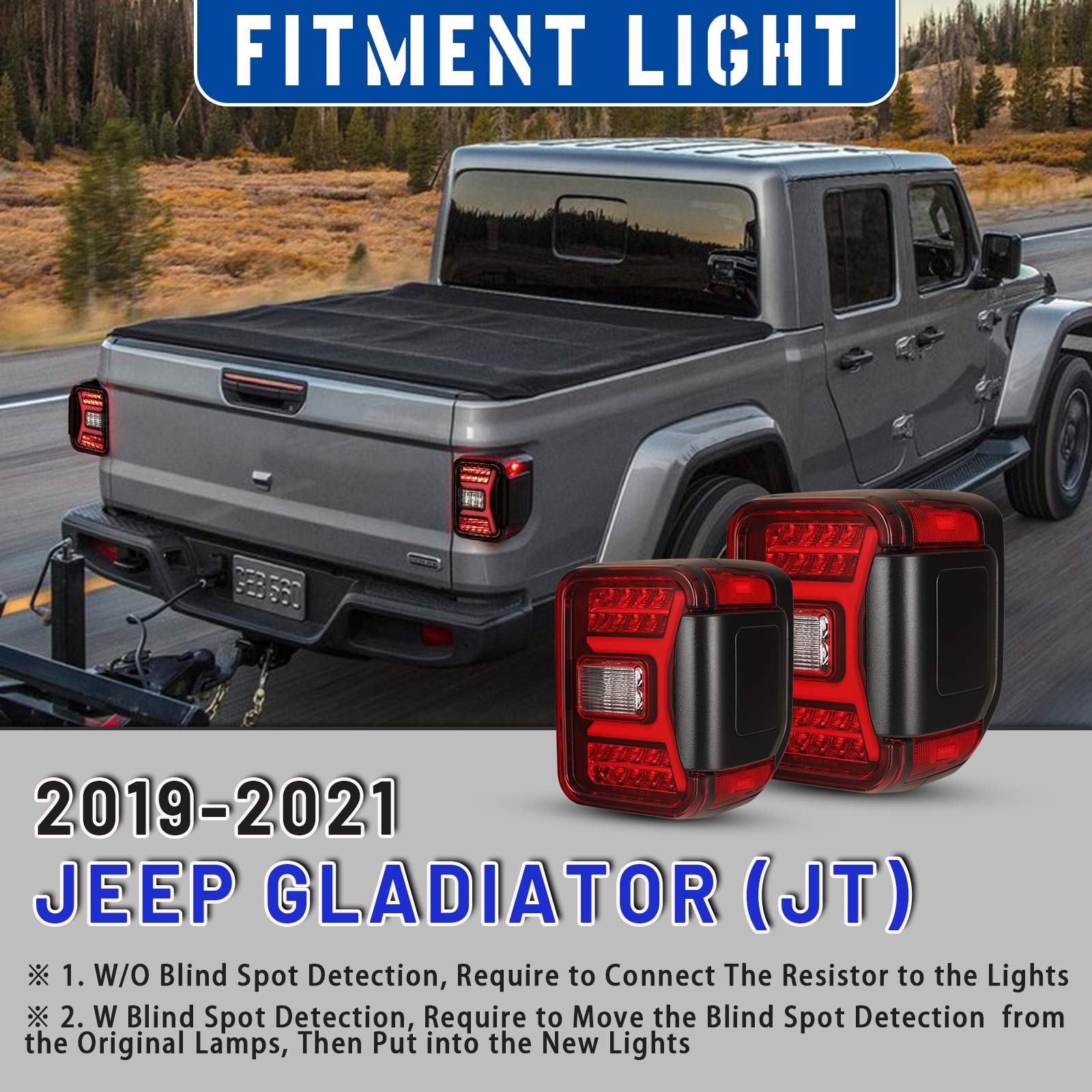 AUTOWIKI LED Tail Light Assembly for 2019-2021 Jeep Gladiator JT - Sequential Turn Signal Tail Lights Replacement - Black Red Lens - 1 Pair Rear Brake Tail Lamps - Perfect for Off-Roading & Night Driving