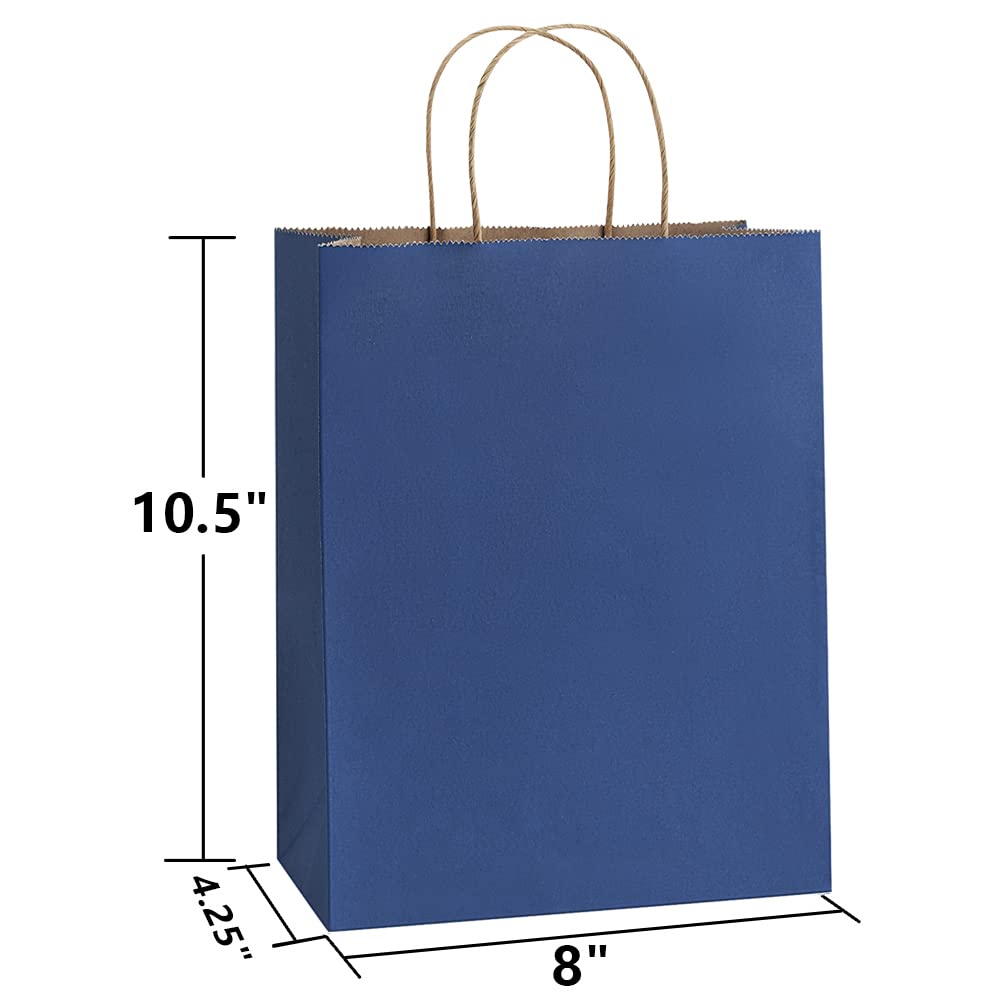 50Pcs Navy Blue Kraft Gift Bags with Handles 8x4.25x10.5 Inches - Bulk Paper Shopping Bags for Retail, Parties, Weddings & Birthday Gifts | Eco-Friendly & Durable Packaging Solution