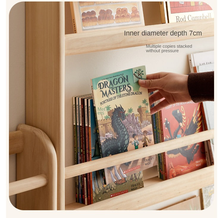 Popar Solid Wood Wall Mounted Bookshelf - Kids Book Storage Organizer for Nursery, Playroom & Classroom - Perfect for Children's Books, Toys & Decor