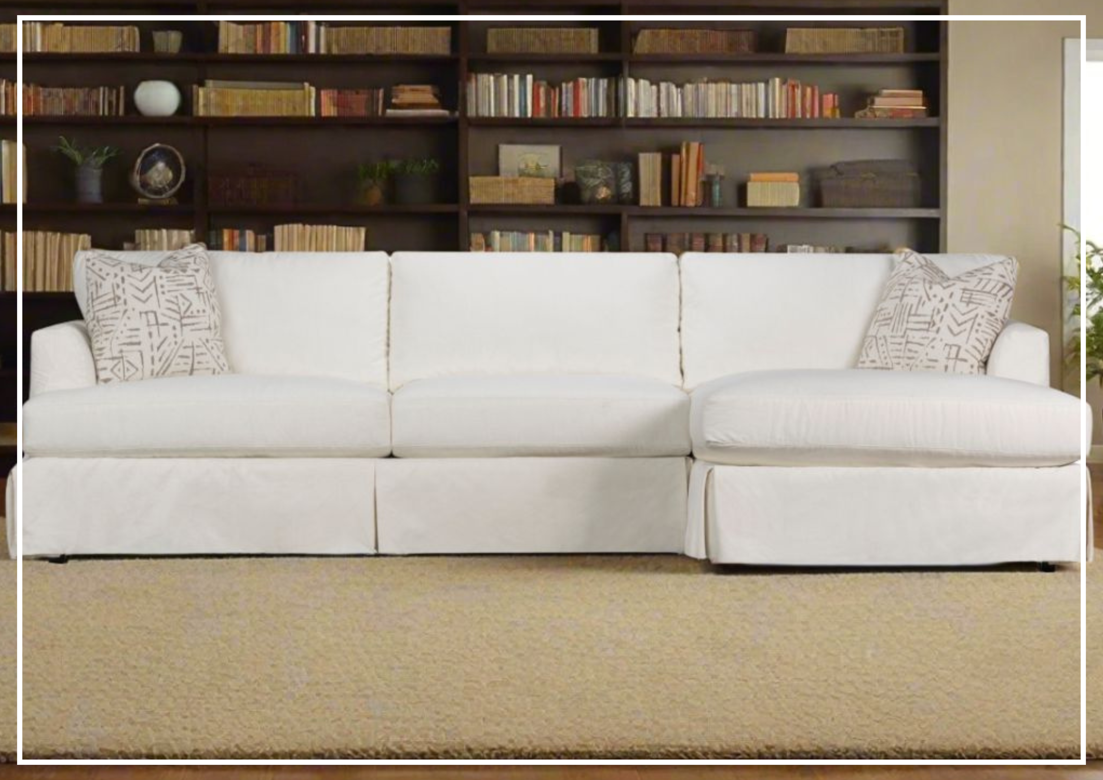 Klaussner Brixon Slipcover Fabric Sectional Sofa with Track Arms - Modern Living Room Furniture for Small Spaces, Comfortable Couch for Family Gatherings and Movie Nights