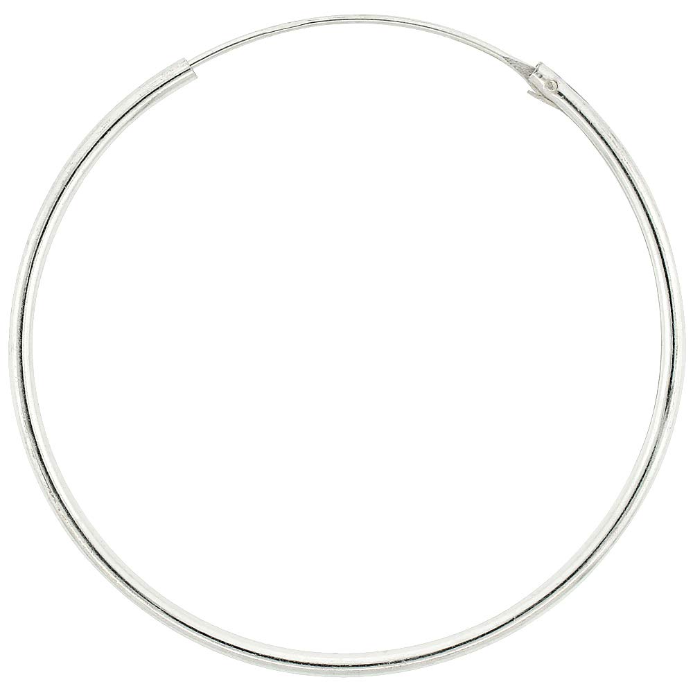 Sterling Silver Endless Hoop Earrings - 1mm Thin Tube Design, 1.5 Inch (40mm) - Perfect for Everyday Wear, Gift Giving & Special Occasions
