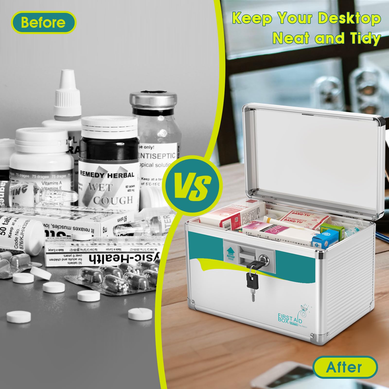 Secure Medicine Lock Box with Key - 10x6.7x6.7 Inch Small Medication Storage Safe for Prescription Drugs, First Aid Supplies & Valuables - Ideal for Home, Travel, and Child Safety