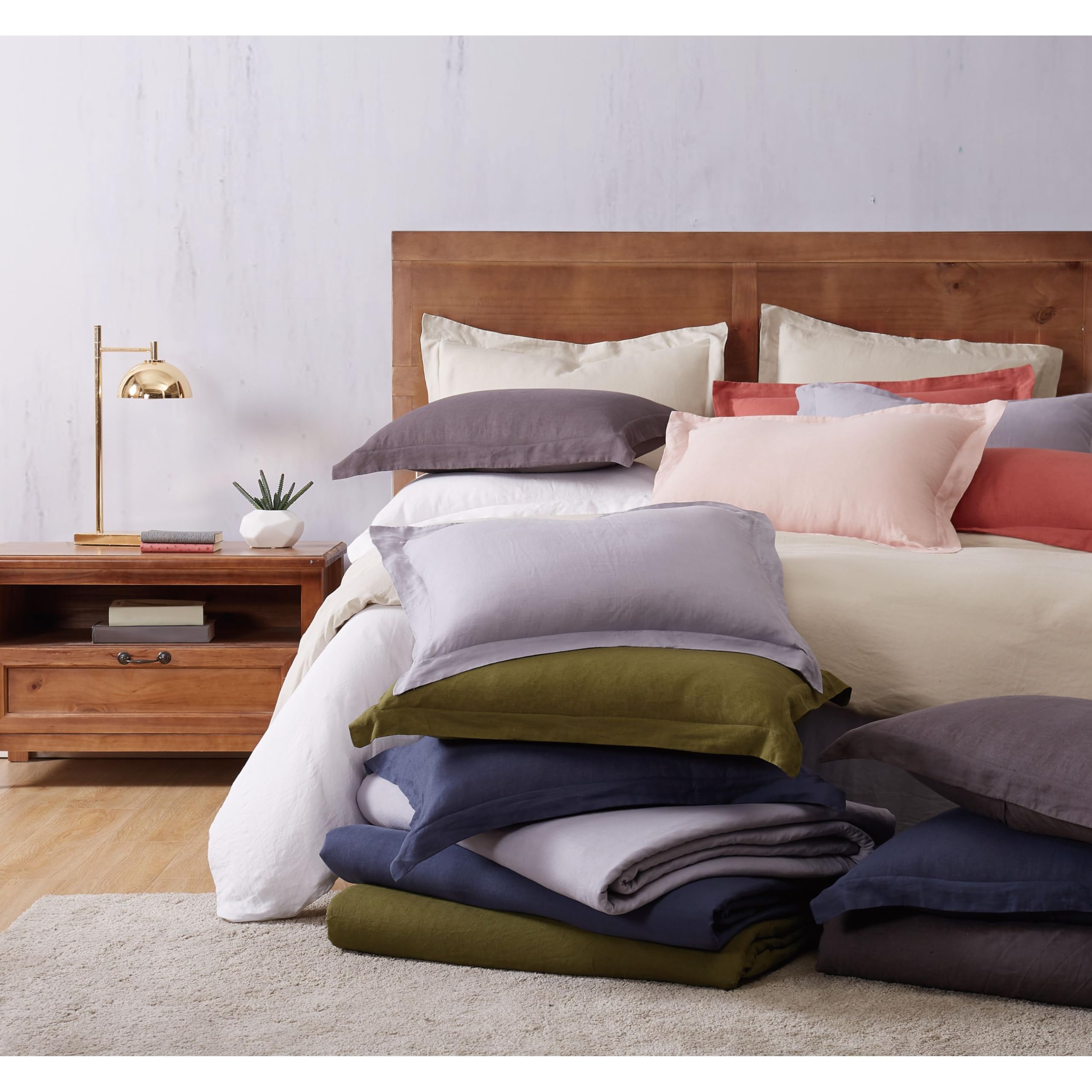 Premium Olive Green Linen Duvet Cover Set King Size - 3 Piece Brookyln Loom Bedding Set | OEKO-TEX Certified 100% Natural Linen | Soft Breathable Comfort for All Seasons | Perfect for Master Bedroom, Guest Room & Vacation Homes