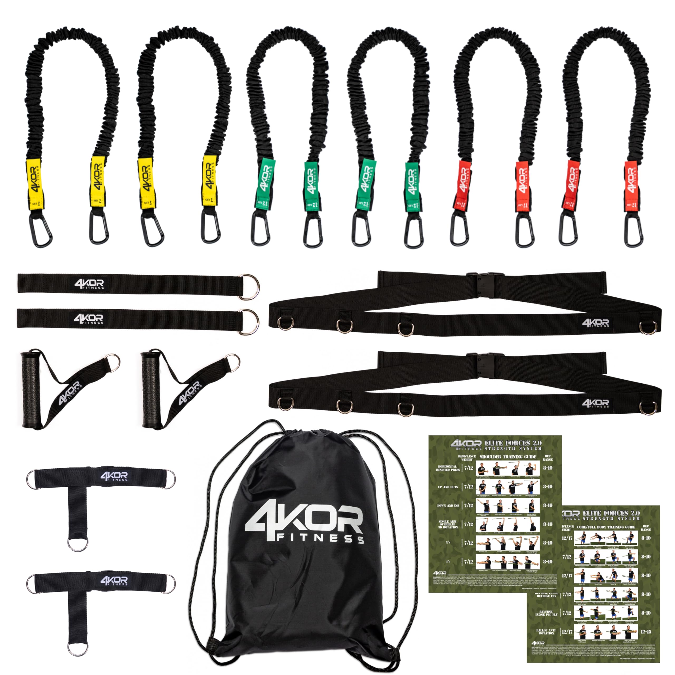 4KOR Deluxe Adjustable Resistance Band Set - Full Body & Shoulder Workout with Interchangeable Handles, Foot Straps & Workout Guide - Portable Exercise Bands with Nylon Sleeves, Anchors & Carry Bag for Home Gym, Travel Fitness & Physical Therapy