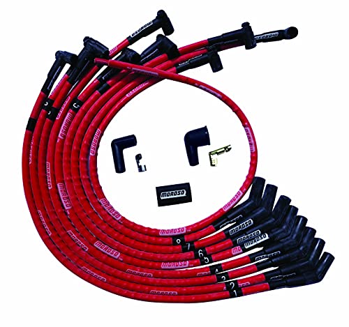Moroso 52570 Ultra Series Red Spark Plug Wires for Small Block Ford 260/289/302 - 135 Degree Plug Ends & HEI Distributor Compatible | High Performance Ignition Upgrade for Classic Mustang, F-100 & Muscle Car Restoration