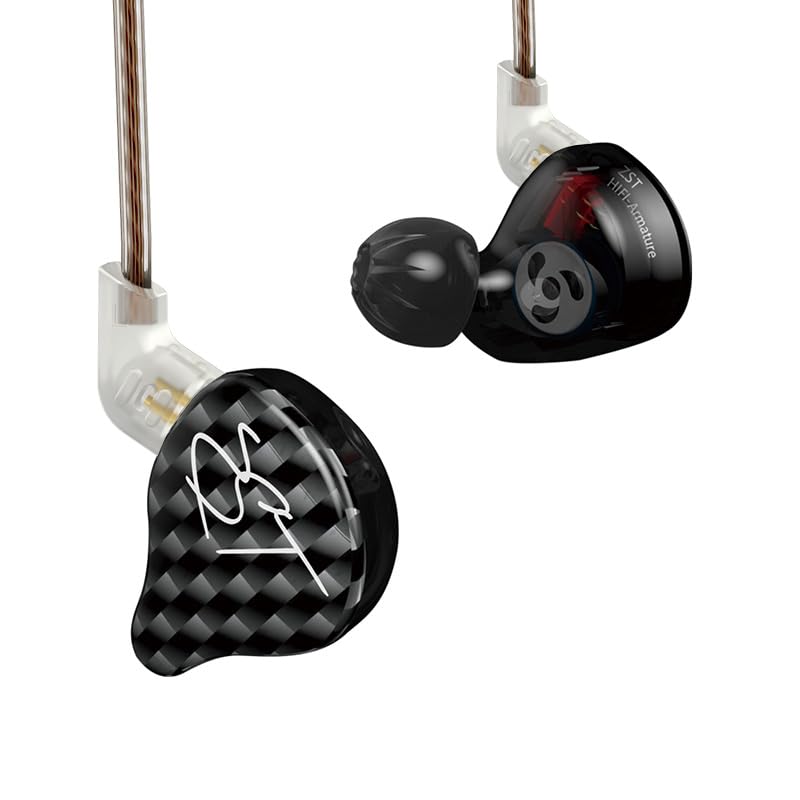 KZ ZST Hybrid 1BA+1DD HiFi In-Ear Monitors - Detachable 2-Pin Cable, Wired Gaming Earbuds, Professional IEM Headphones for Music & Streaming (Black, No Mic) | Perfect for Studio Recording, Gaming & Travel