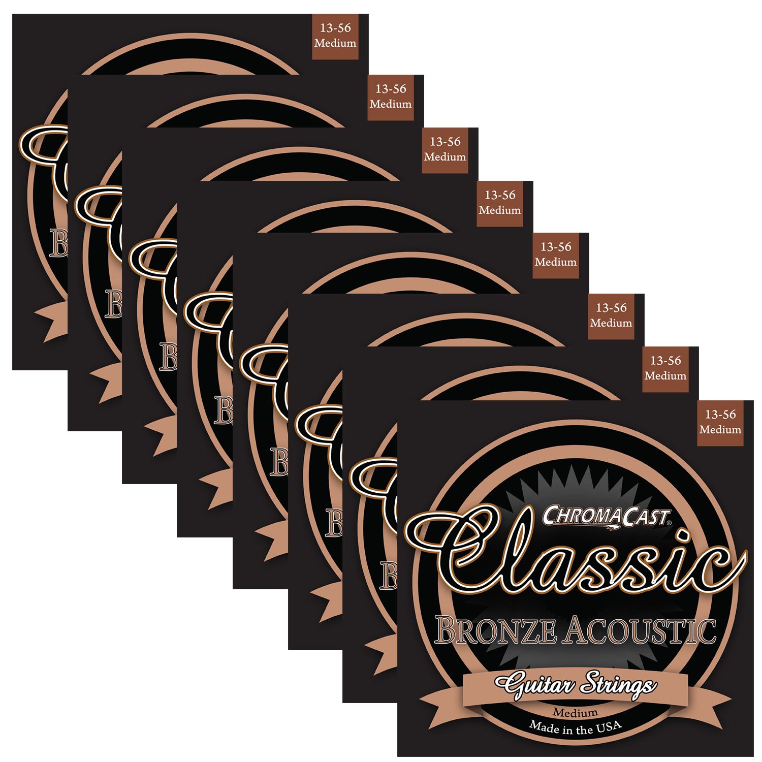ChromaCast CC-GS-CB-M-8PACK Classic Bronze Medium Acoustic Guitar Strings (.013-.056 Gauge) 8-Pack Set - Perfect for Folk, Blues & Country Music Performances