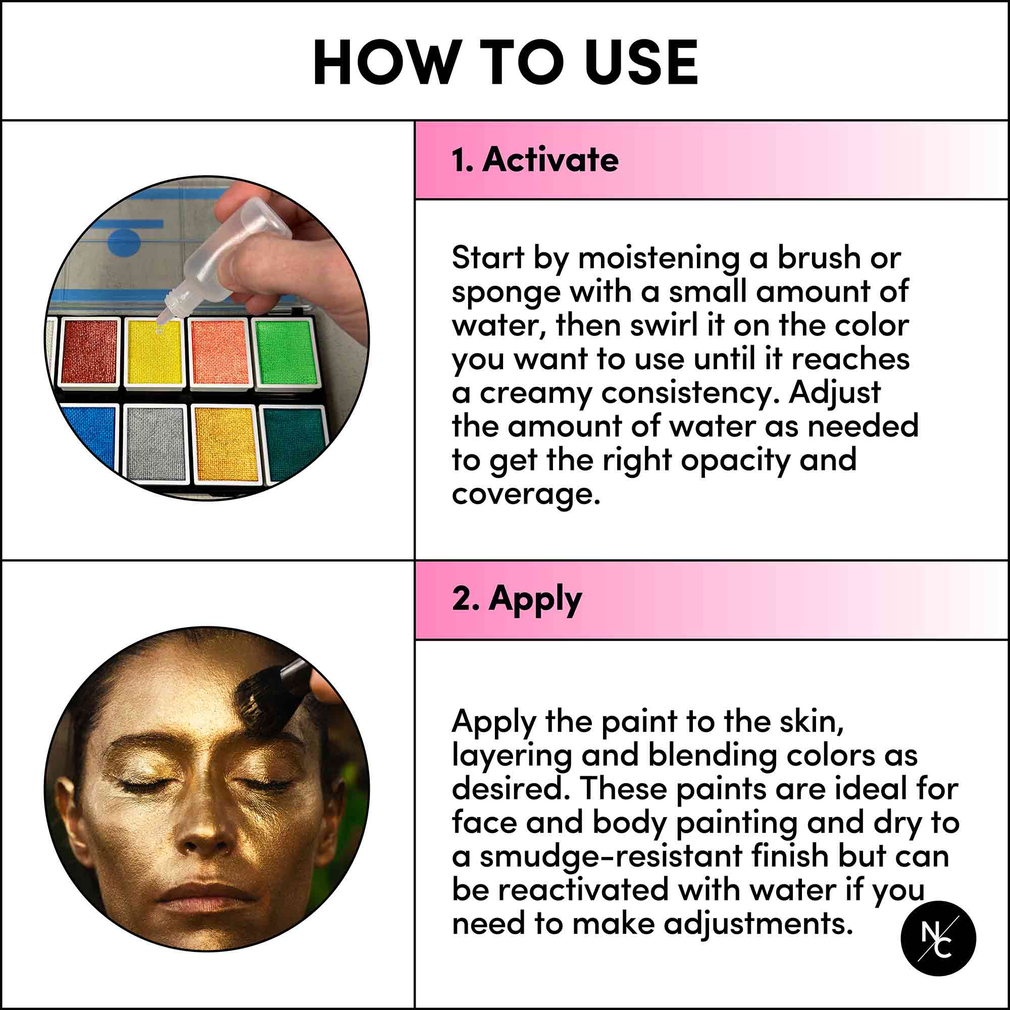 12-Color Metallic Water Activated Face & Body Paint Palette - Perfect for Halloween, Cosplay, Face Painting & Artistic Designs
