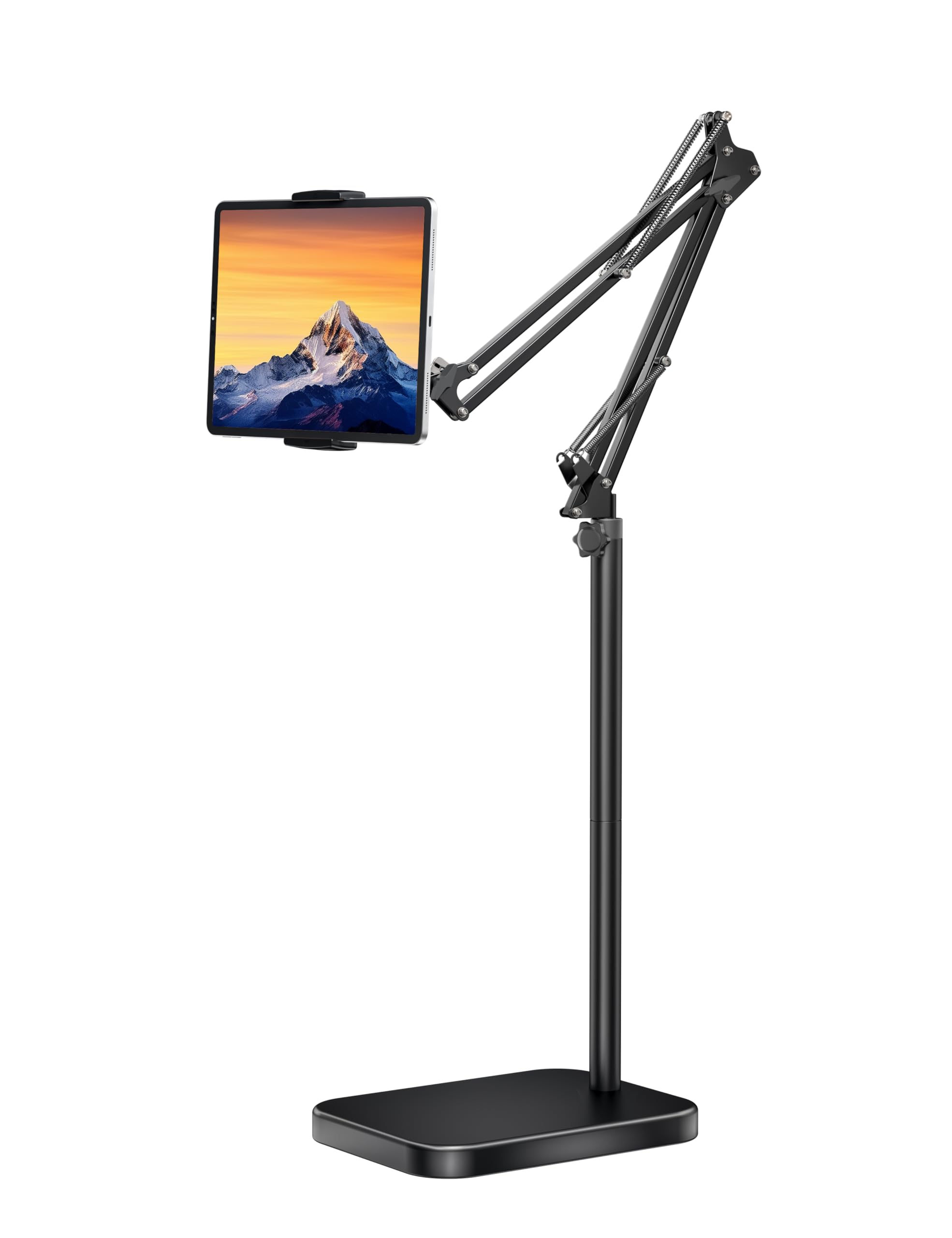 Adjustable Tablet Floor Stand with Heavy-Duty 11lb Base - Swivel & Height-Adjustable Arm Holder for iPad Pro/Air/Mini, Kindle, Galaxy Tab & Smartphones (4.7-13 inch) - Perfect for Home Office, Bedroom Reading & Hands-Free Video Calls