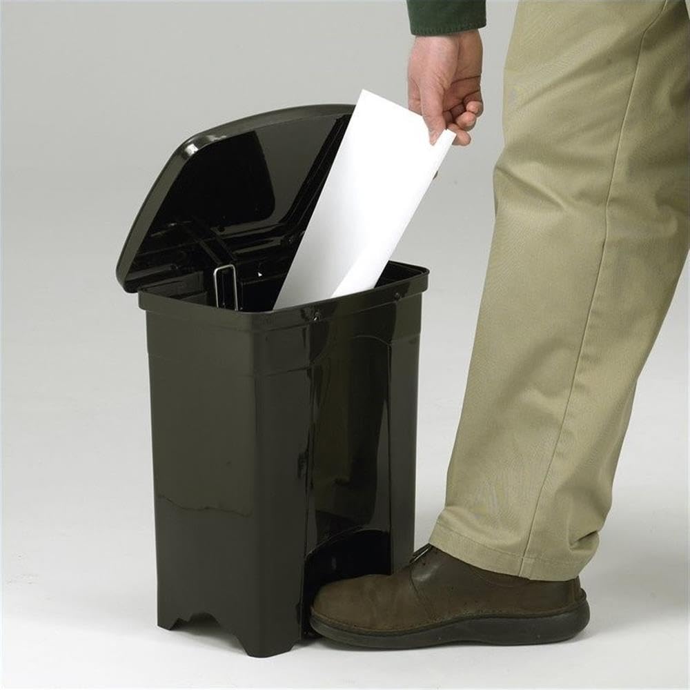 Pemberly Row 4 Gallon Step-On Trash Can - Black Plastic Waste Bin with Foot Pedal | Perfect for Kitchen, Bathroom, Office & Home Use
