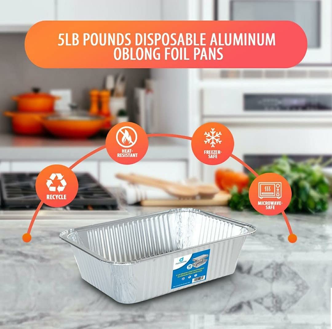 Disposable Aluminum Pans with Lids - 100 Pack (8.5 x 6 x 2.5 Inches) - 5 lb Oblong Foil Baking Pans for Cooking, Meal Prep, Party Serving & Food Storage - Perfect for Thanksgiving, Christmas & Catering Events