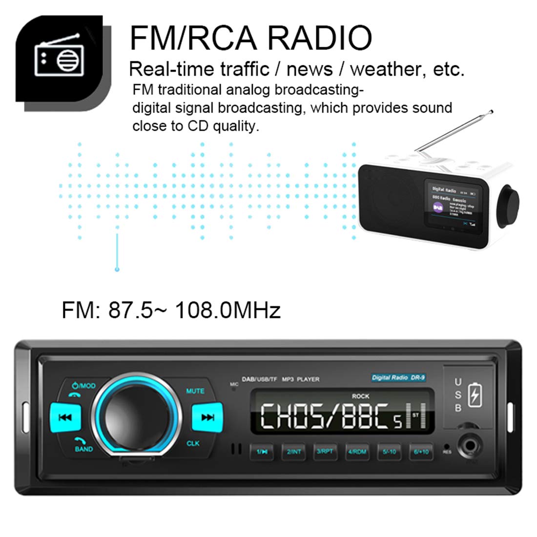 NC 1 Din Car Stereo with DAB/DAB+/FM Receiver, Bluetooth 4.2, Dual USB Ports, MP3 Player, U-Disk & TF Card Support - Perfect for In-Car Entertainment & Hands-Free Driving