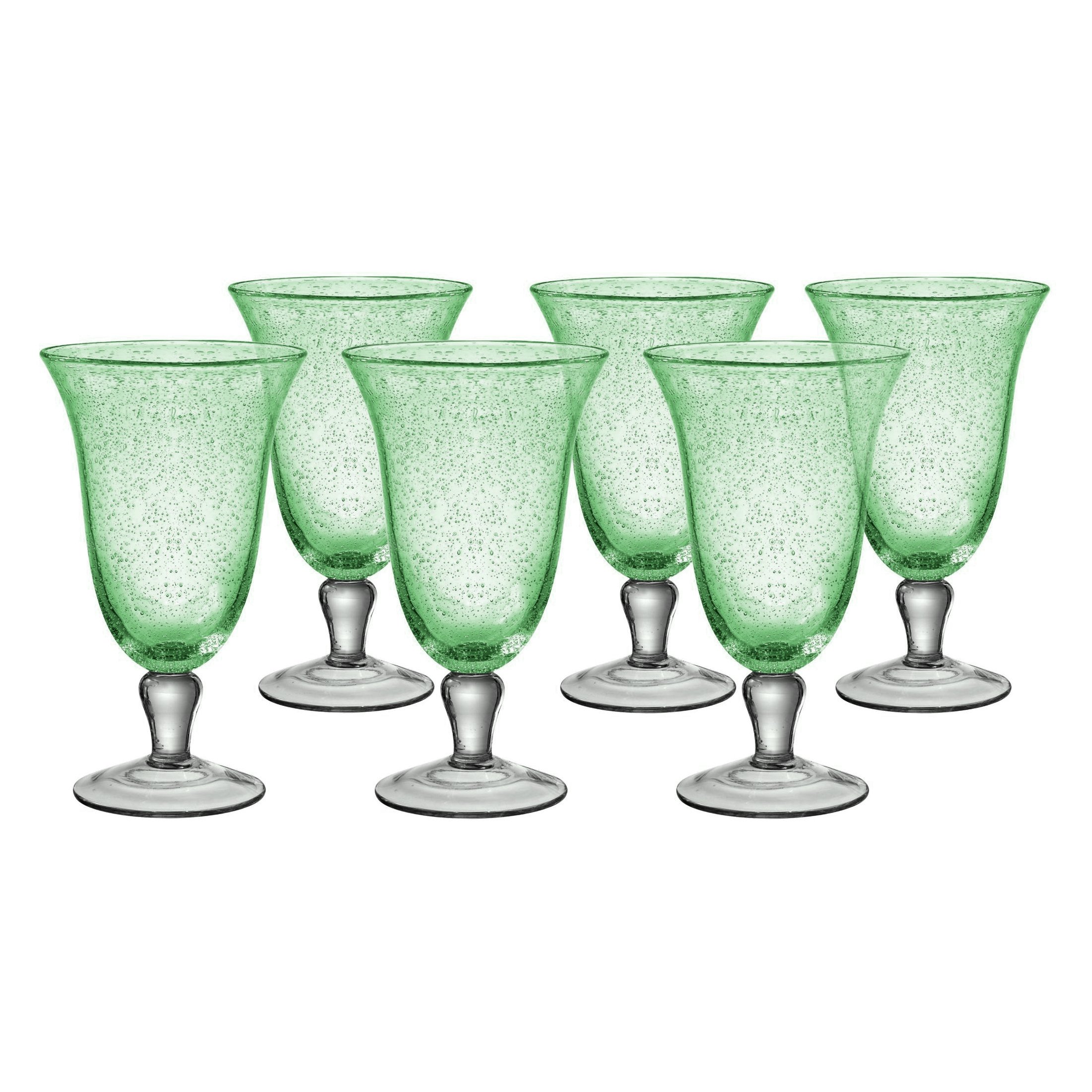 ARTLAND Iris Seeded Light Green 18oz Footed Iced Tea Glasses Set of 6 - Perfect for Summer Drinks, Iced Coffee, Lemonade & Outdoor Parties