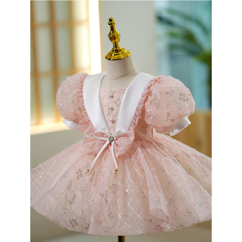 First Communion Dress for Baby Girls - Toddler Summer Puff Sleeve Bow Princess Dress - Perfect for Church Ceremonies, Baptisms & Special Occasions