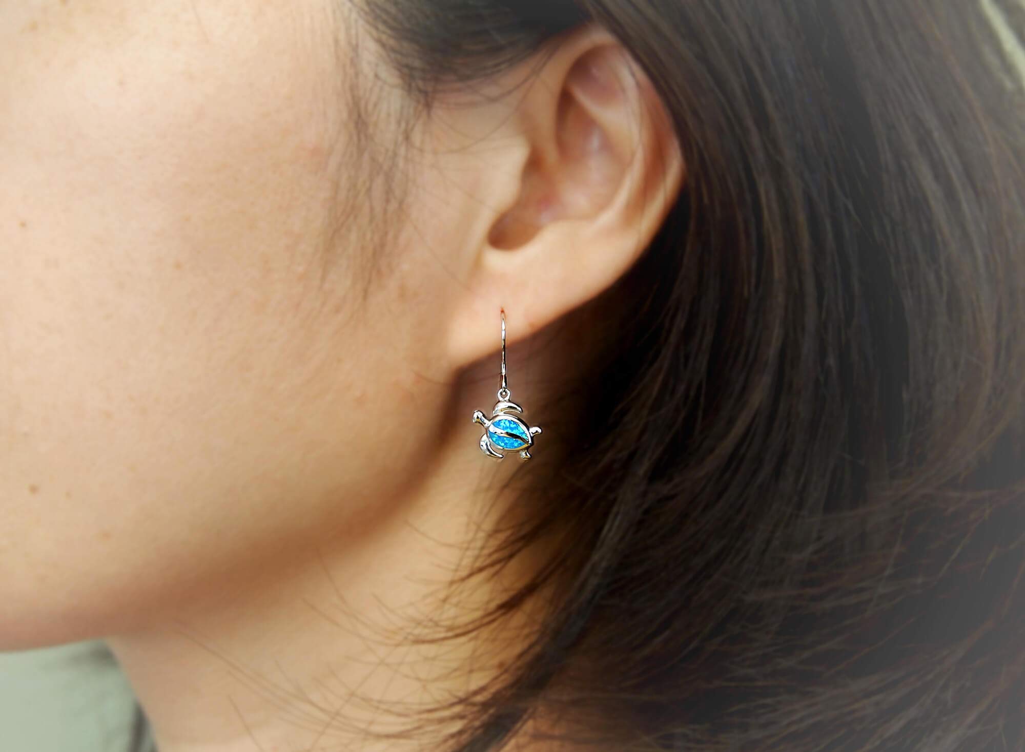 Sterling Silver Synthetic Blue Opal Turtle Dangle Earrings for Women - Handmade Boho Jewelry Gift for Her - Perfect for Casual Wear, Beach Parties & Everyday Fashion Accessories