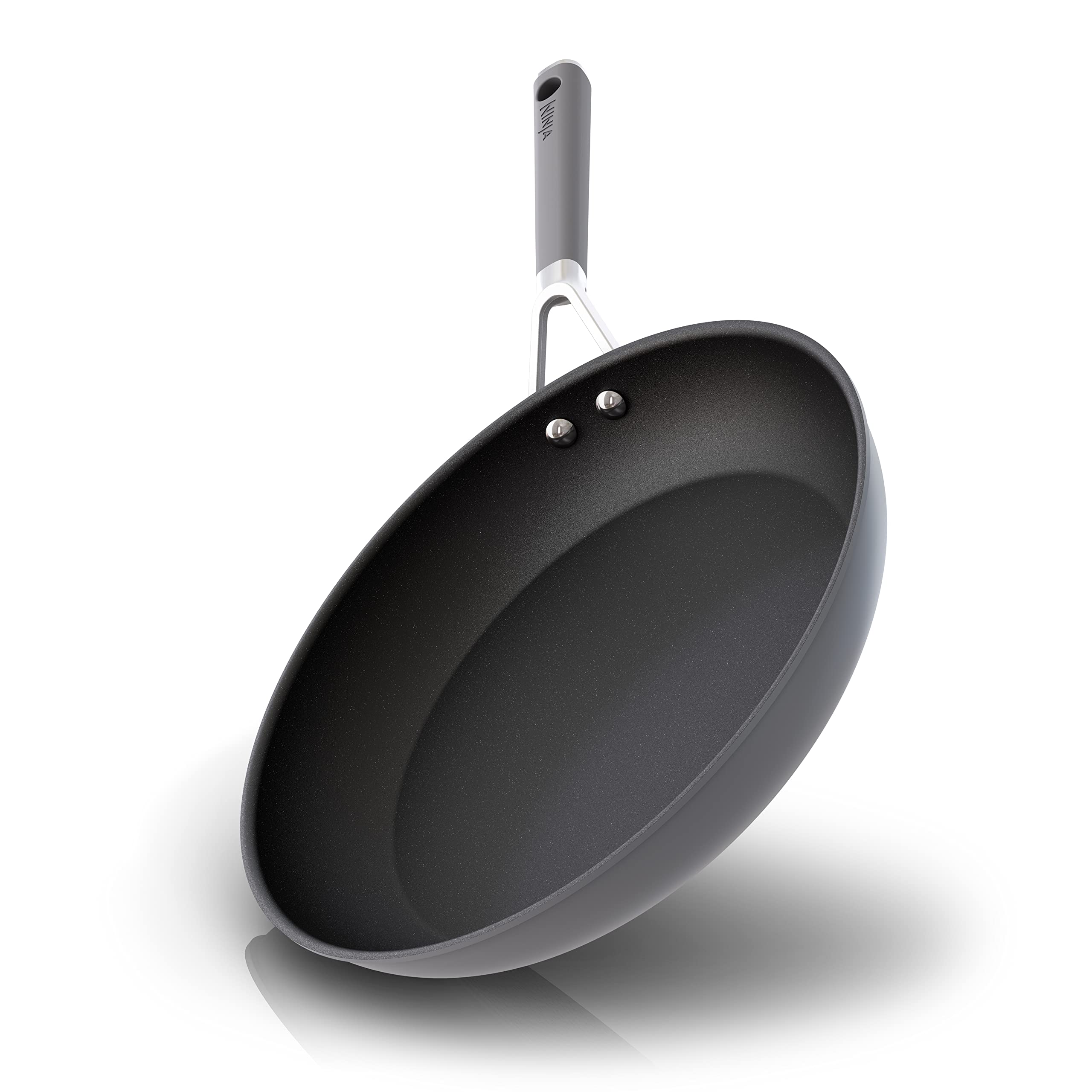 Ninja CW60030 NeverStick Comfort Grip 12-Inch Nonstick Frying Pan - Durable, Scratch Resistant, Dishwasher & Oven Safe (Up to 400°F) with Silicone Handles, Grey - Perfect for Searing, Frying & Baking at Home