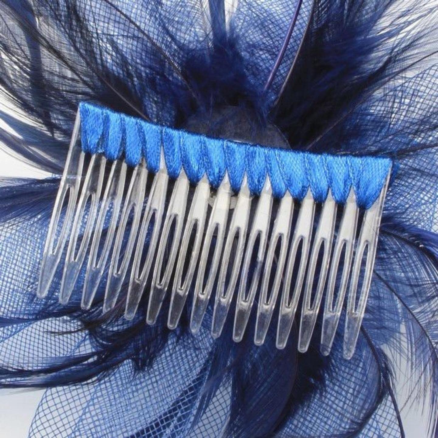 Royal Ascot Feather Comb Hair Slide - Women's Wedding Fascinator Hat for Parties & Events (Navy)
