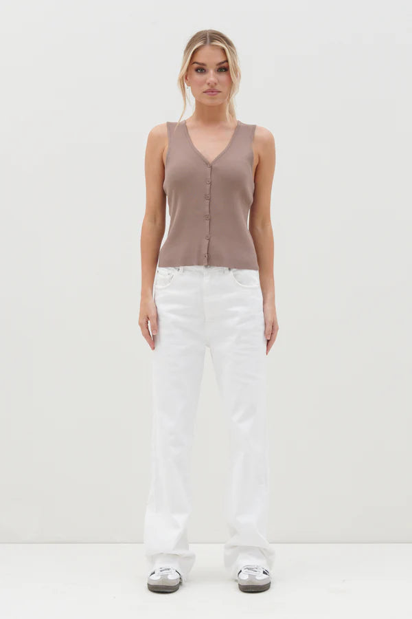Casey Sleeveless Button Top in Taupe - Stylish Women's Casual Blouse for Summer Outings and Office Wear
