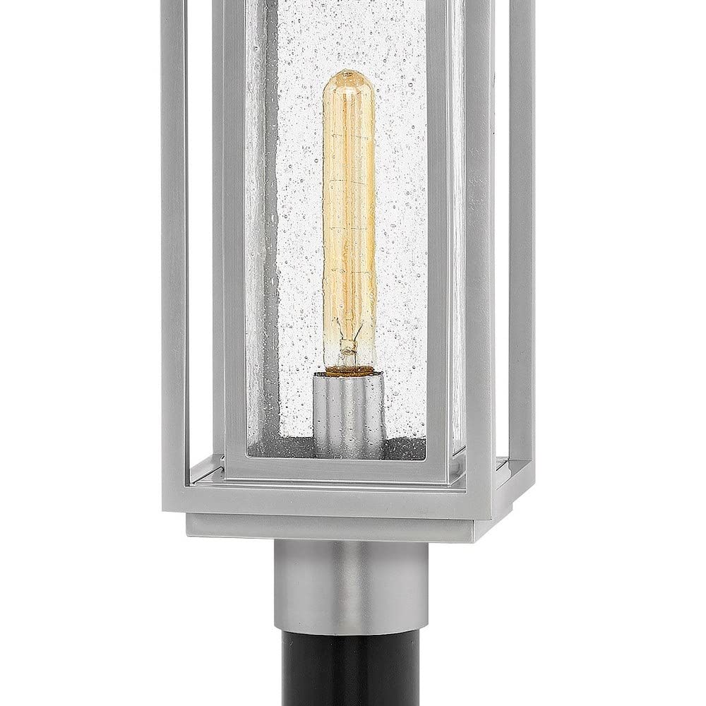 Black Double Frame Outdoor Post Lantern with Clear Seedy Glass - 7