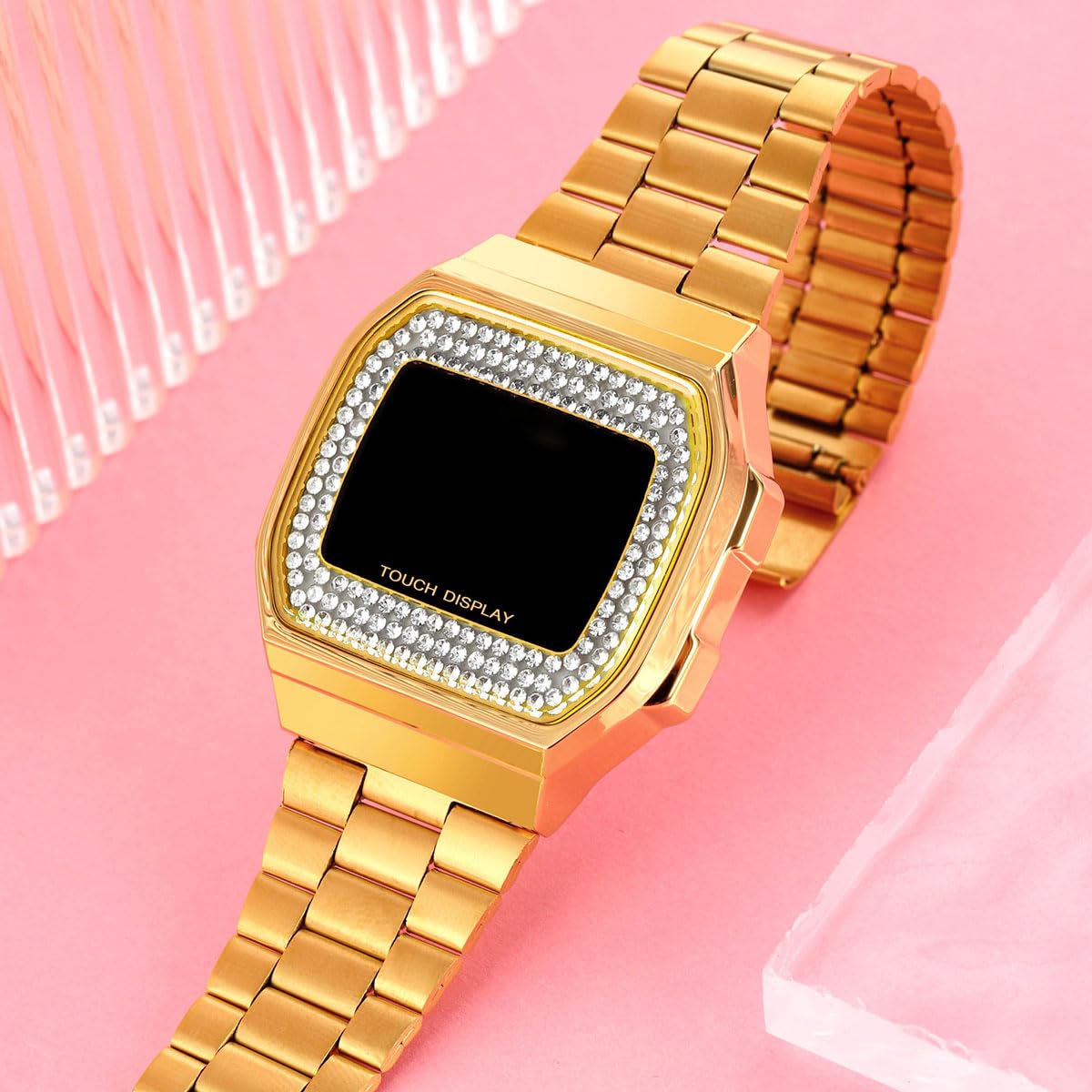Luxury Unisex Digital Watch - Stainless Steel Band, Multifunction Square Electronic Watch with Crystal for Men & Women | Perfect for Sports, Fitness & Everyday Fashion Accessories