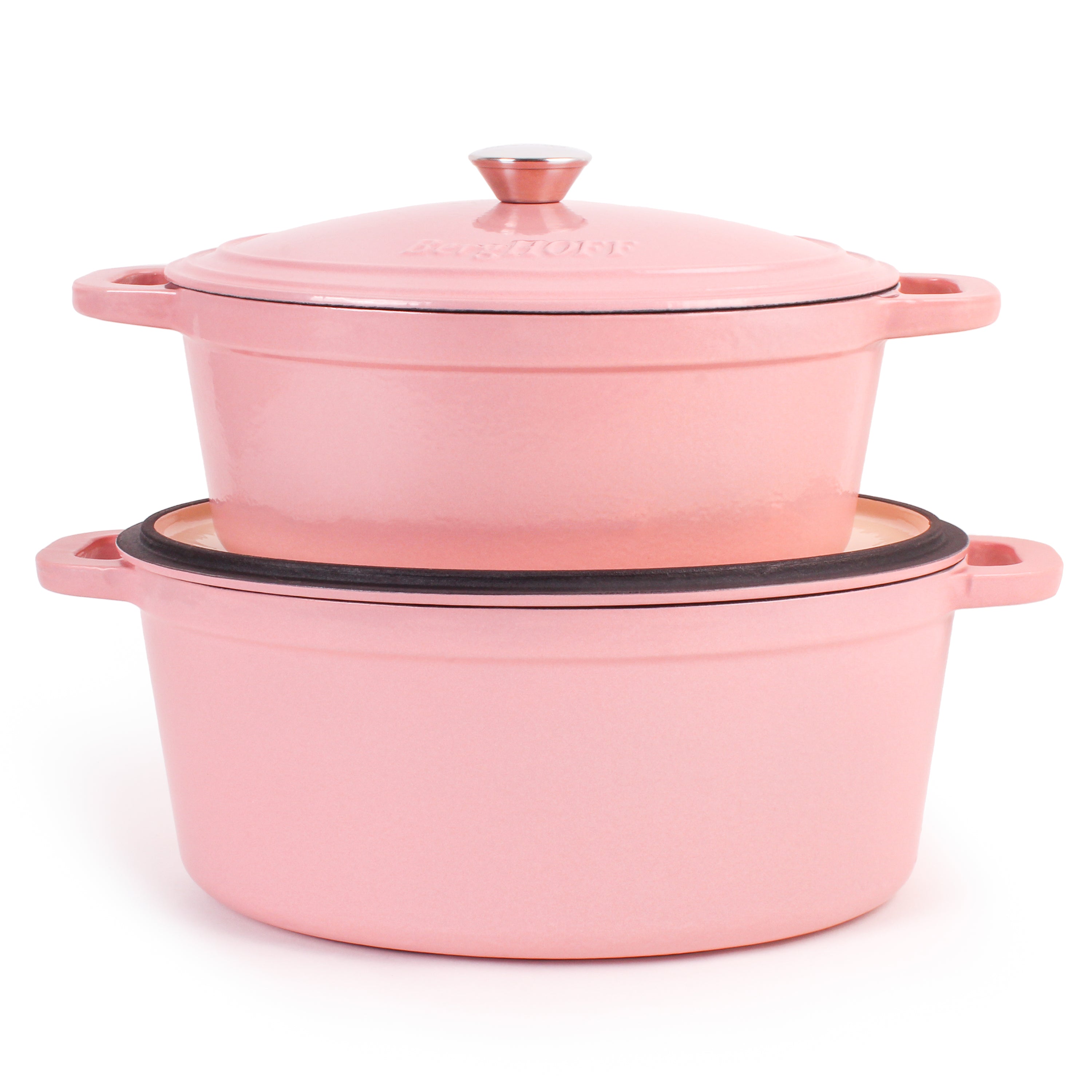 BergHOFF Neo 4-Piece Cast Iron Cookware Set - 5 Quart & 8 Quart Dutch Oven with Lid - Pink Enameled Cookware for Stovetop, Oven & Serving - Perfect for Braising, Stewing & Family Meals