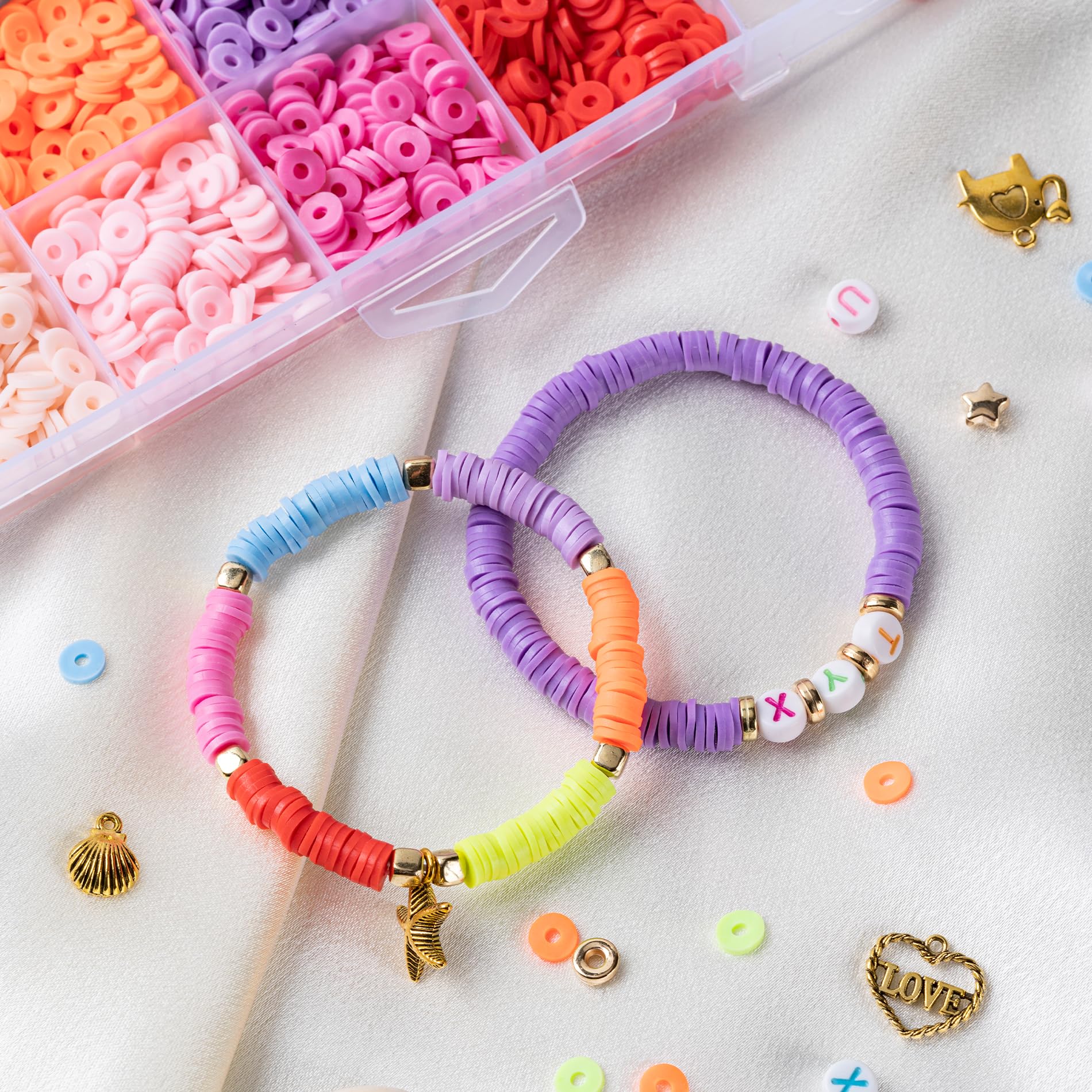 Hoewina 5040 Pcs Clay Beads Bracelet Making Kit - Flat Round Polymer Heishi Beads for DIY Friendship Bracelets, Arts & Crafts, Jewelry Making - Perfect for Teens, Gifts, Party Favors & Creative Projects