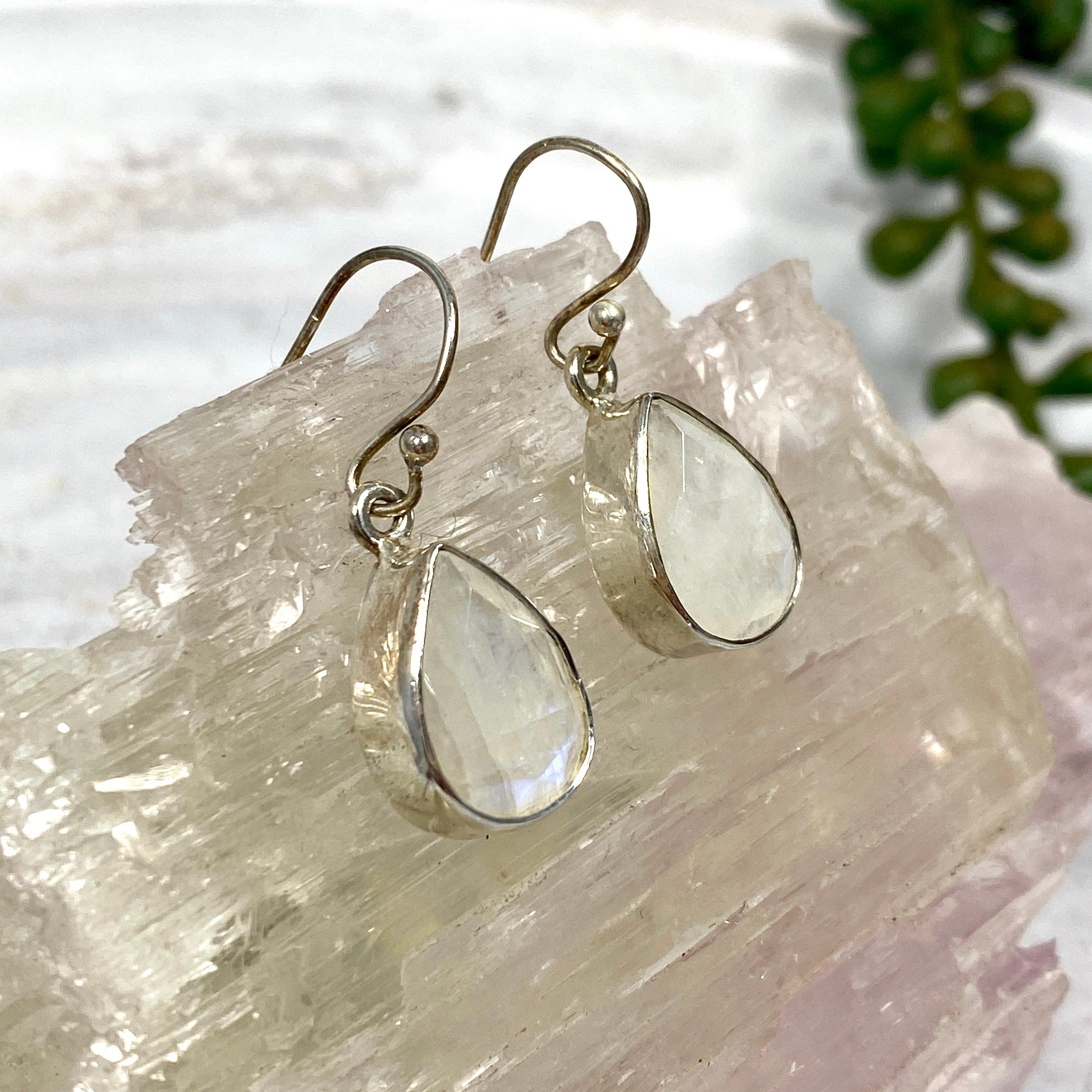 Rainbow Moonstone Faceted Teardrop Earrings for Women - Elegant Dangle Drop Earrings for Wedding, Party & Everyday Wear - KEGJ796