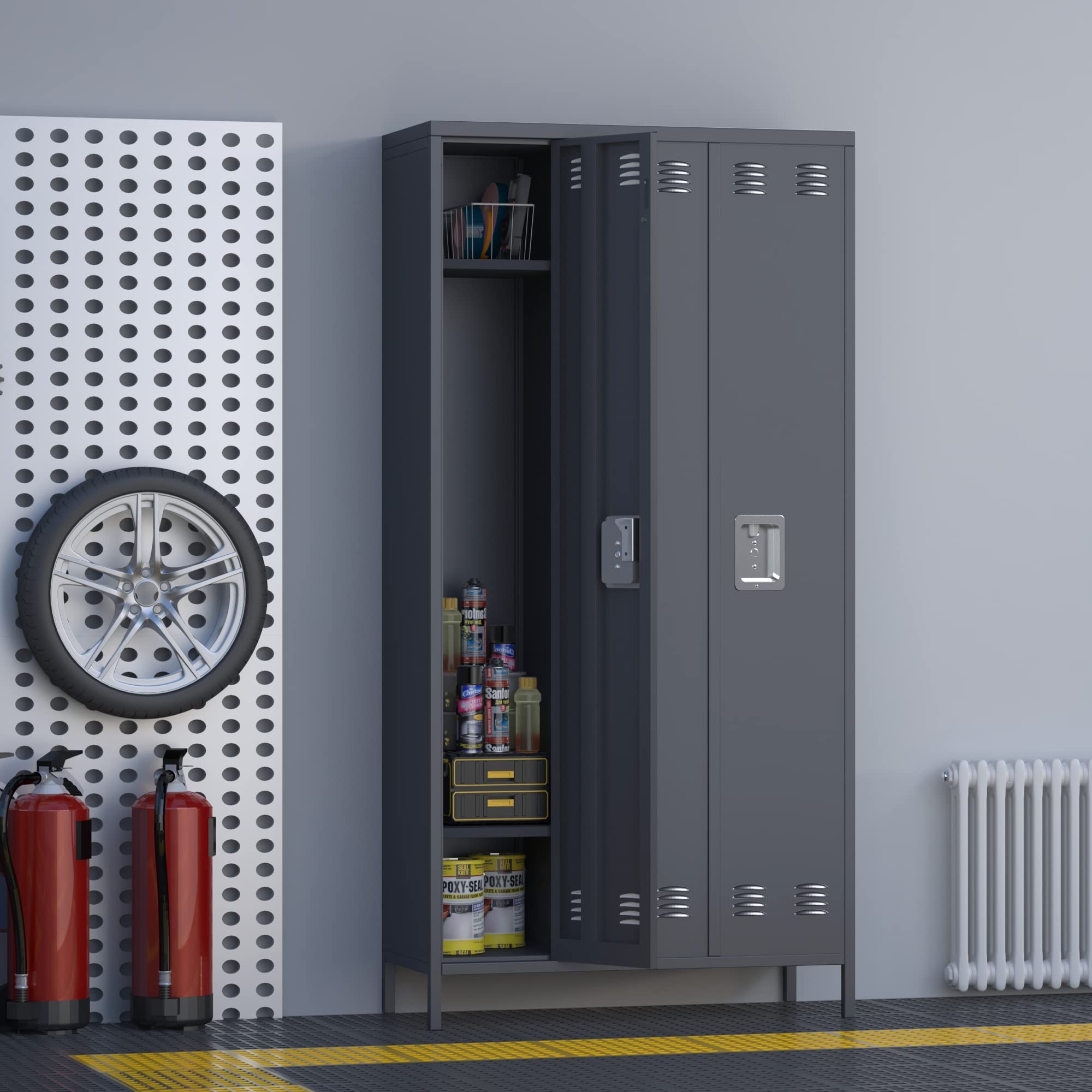 3-Door Metal Lockers for Employees - Heavy Duty Steel Storage with 9 Hooks - Perfect for Offices, Schools, Gyms & Home Use - Easy Assembly Required - Dark Gray Finish - Ideal for Secure Personal Belongings Storage
