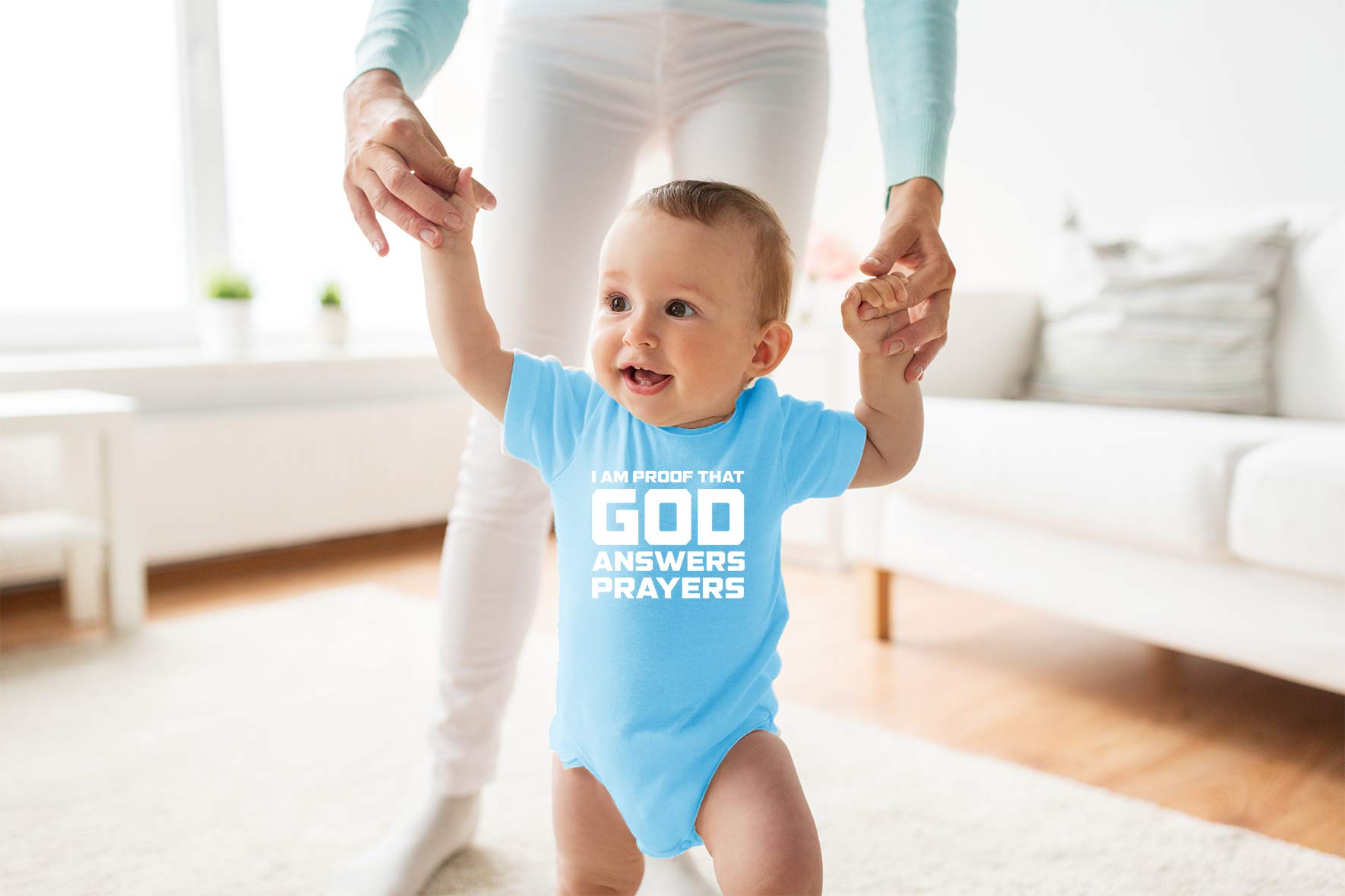 I Am Proof That God Answers Prayers - Funny Christian Baby Bodysuit - Cute Newborn Boy Outfit for Baptism, Church & Family Gatherings