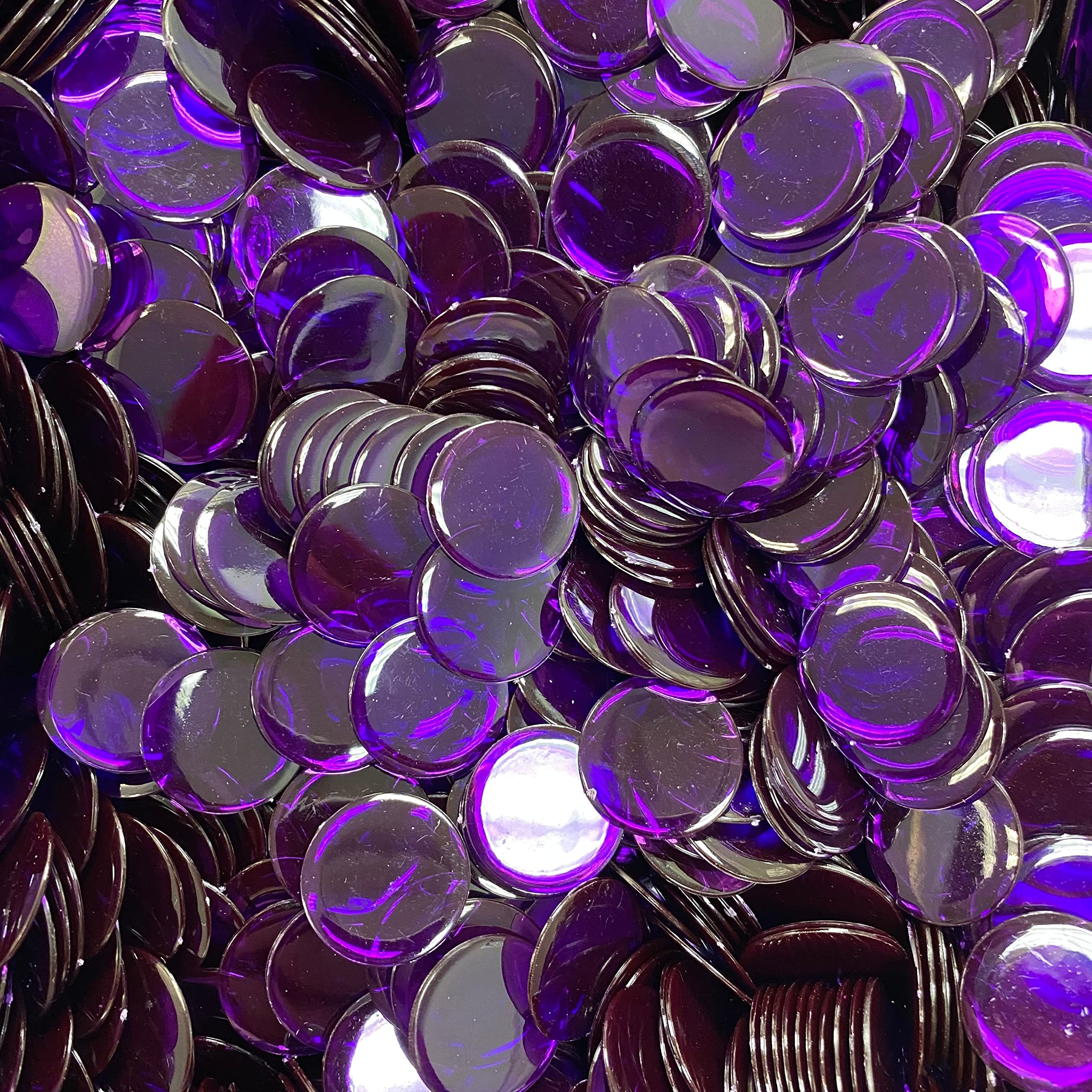 MR CHIPS Plastic Bingo Chips - 250 Count Bag with Solid & Transparent Colors (3/4 Inch) - Perfect for Bingo Games, Casino Nights, Math Counting, and Classroom Activities - Transparent Purple