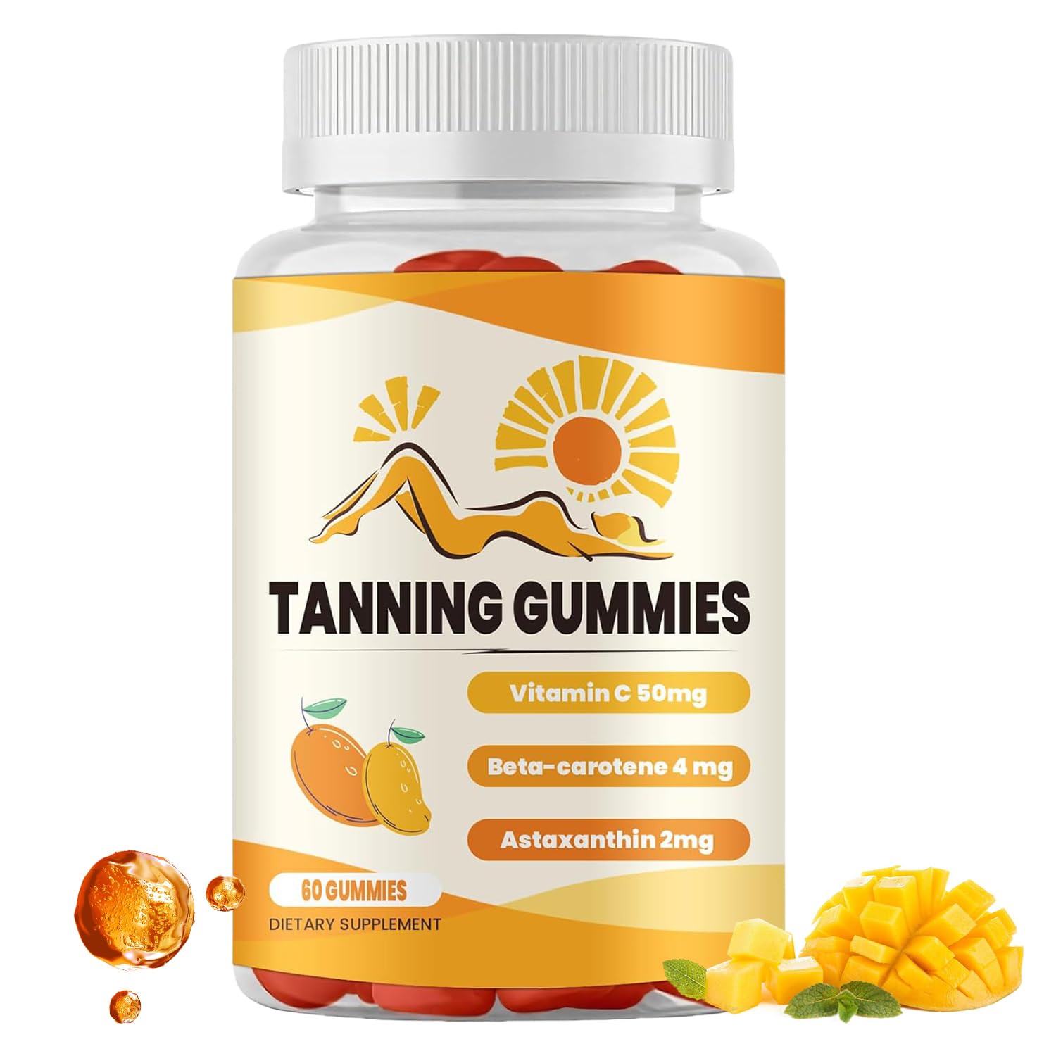 2025 New Bronze Bites Tanning Gummies - Sunless Tanning Supplement with Astaxanthin 24mg | Daily Self-Tanner Gummies for Women | Non-GMO, 60 Count | Perfect for Beach, Vacation & Natural Glow