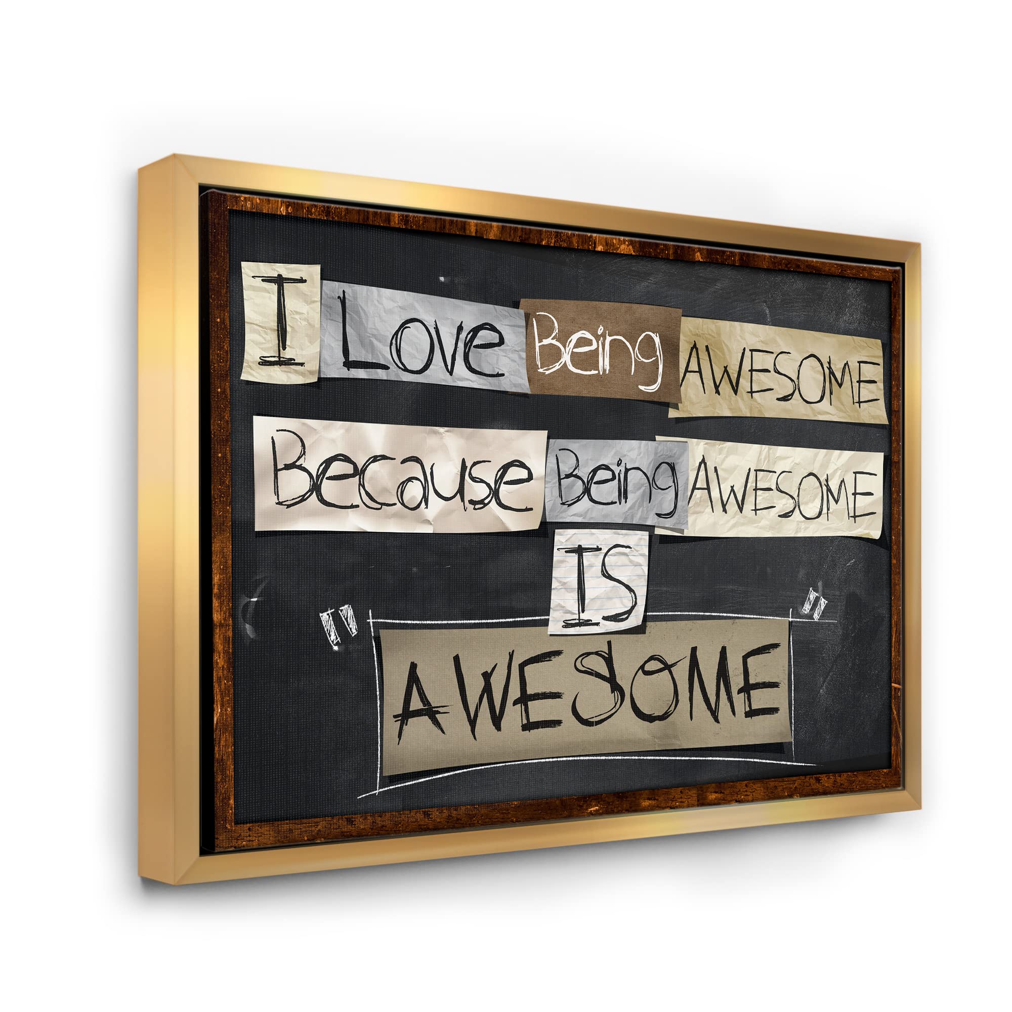 DesignQ 'I Love Being Awesome' Rustic Framed Canvas Wall Art Print - Perfect for Living Room, Bedroom & Office Decor