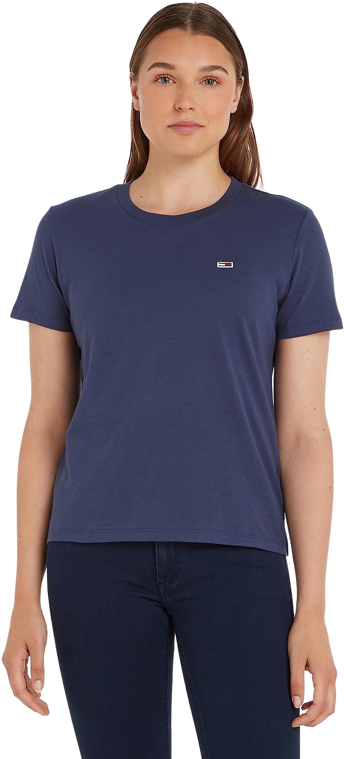 Tommy Jeans Women's Regular Fit V-Neck Jersey T-Shirt | Soft Cotton Casual Tee for Everyday Wear | Perfect for Work, Weekend & Travel Outfits