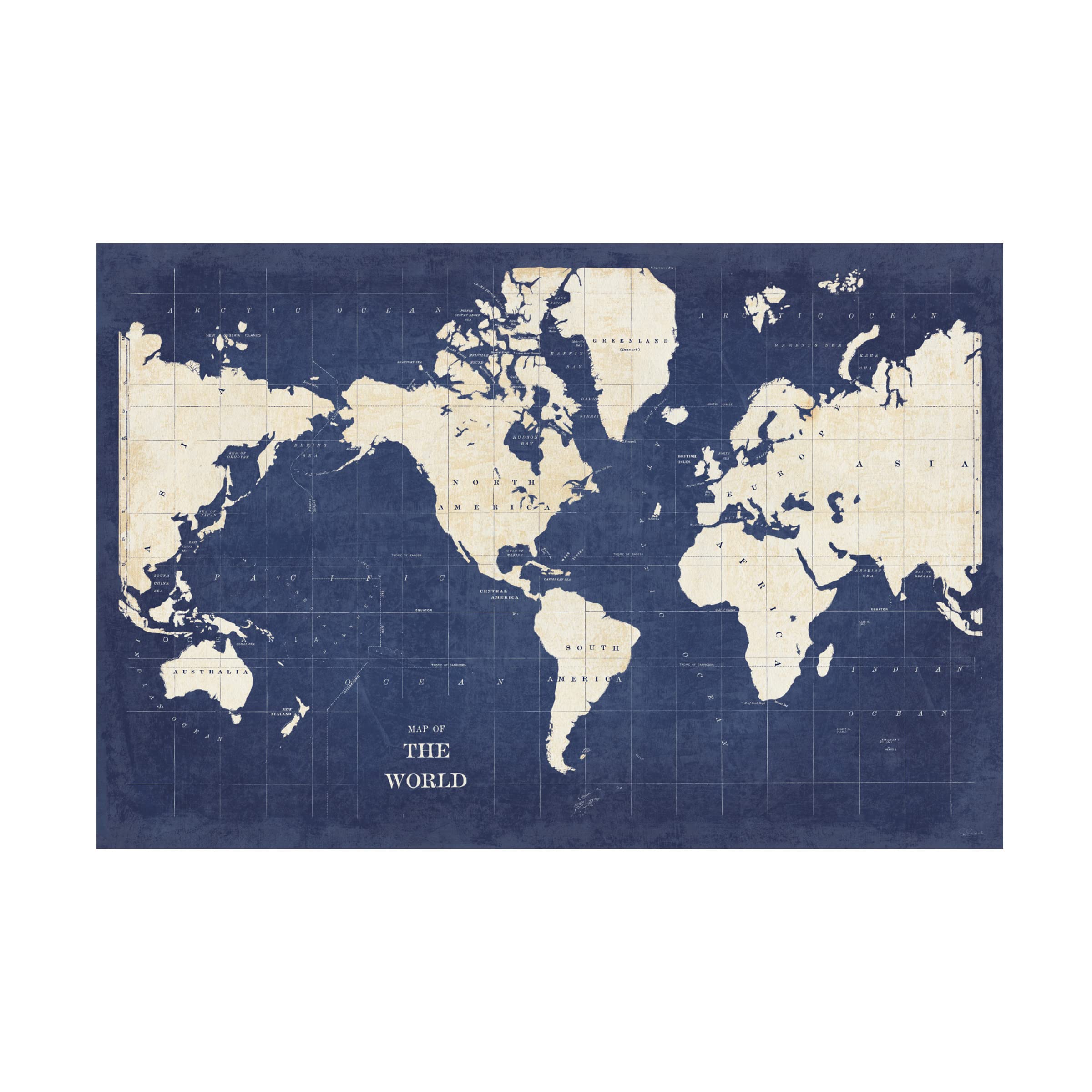 Trademark Fine Art 'Blueprint World Map - No Border' Canvas Art by Sue Schlabach - Perfect for Home Office Decor, Living Room Wall Art & Geography Enthusiasts