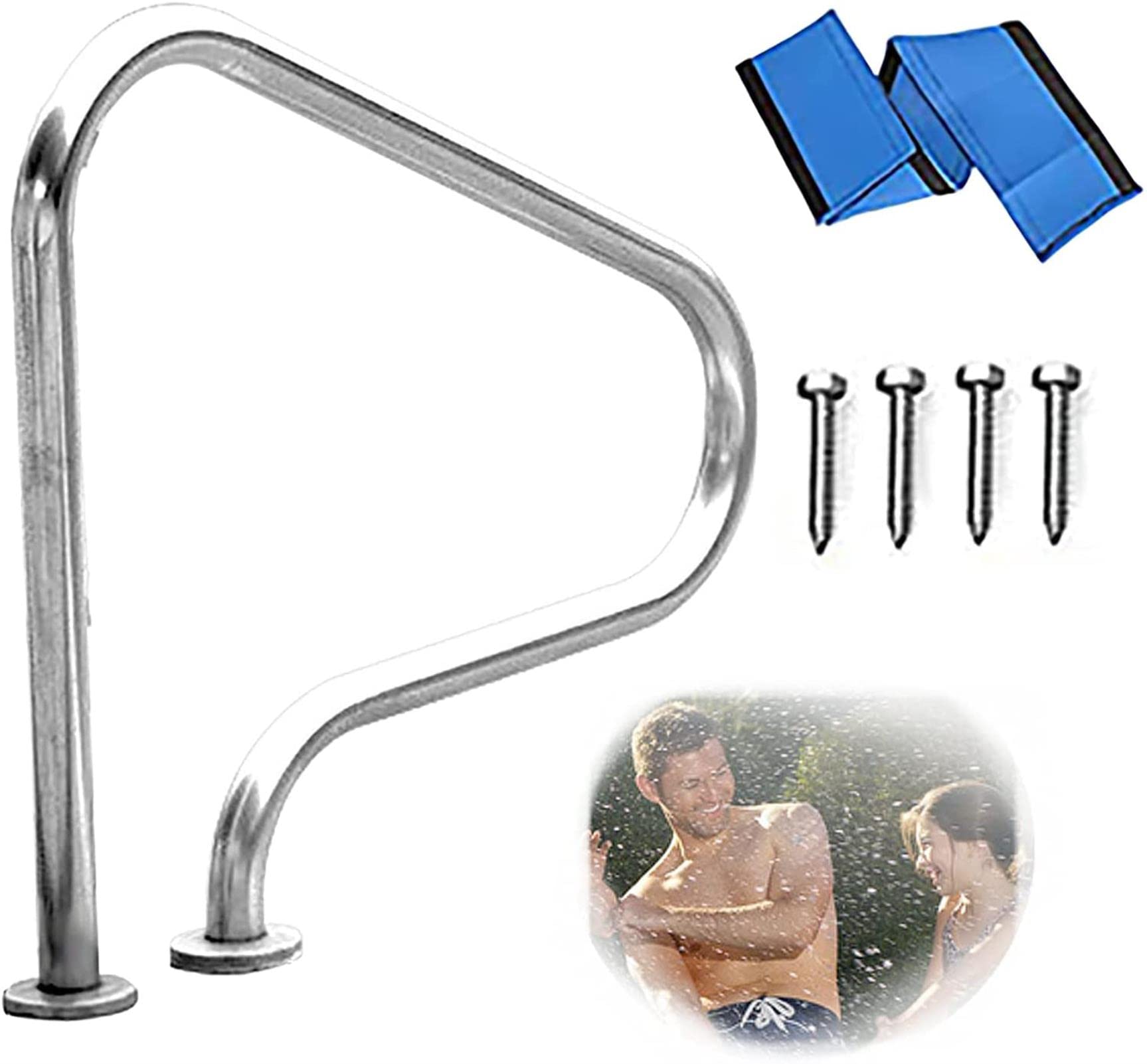 **304 Stainless Steel In-Ground Swimming Pool Hand Rail with Quick Mount Base - Full Accessories Set for Safety & Support - Perfect for Backyard, Residential, and Commercial Pools**