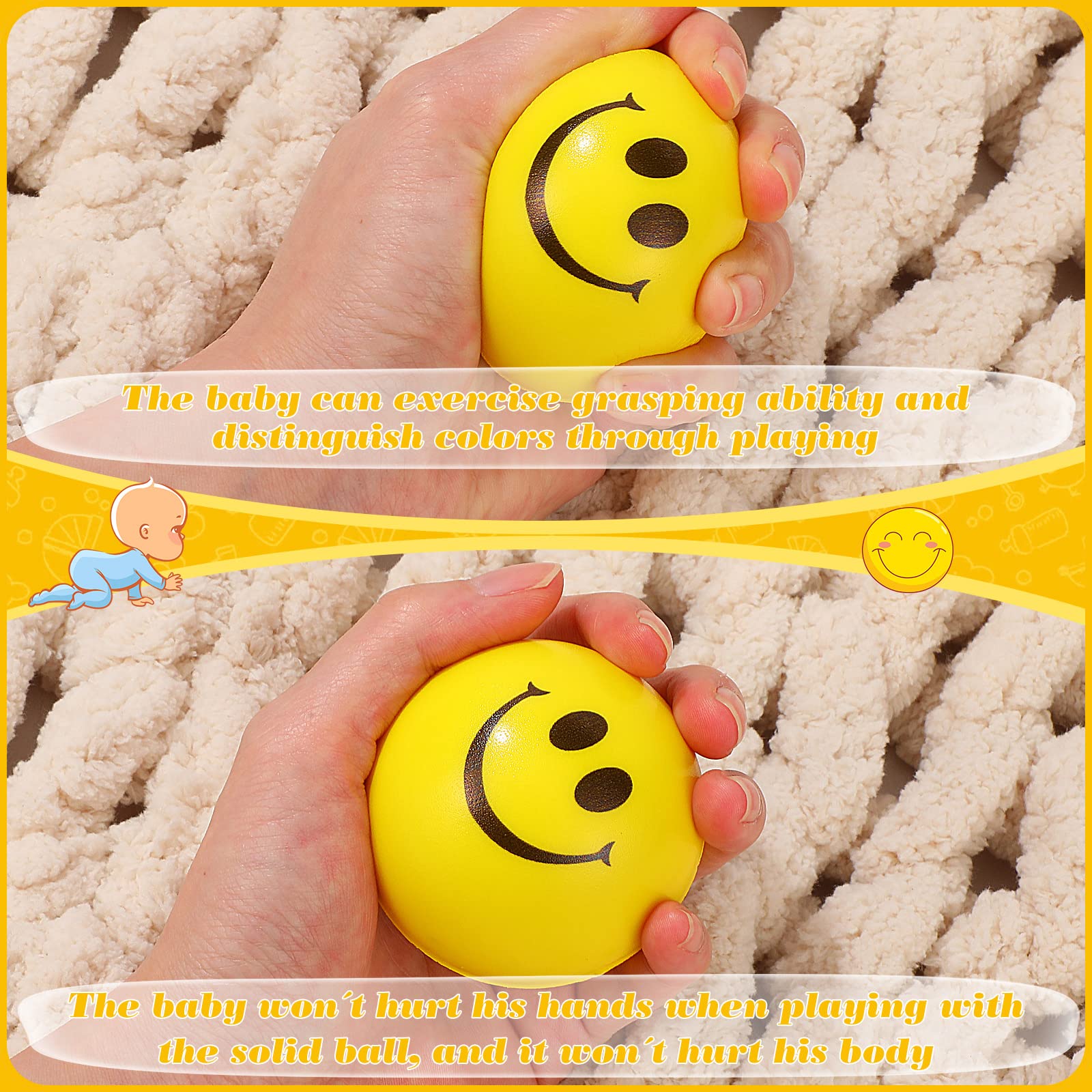 Vinsot 100-Pack 2.5 Inch Yellow Smiley Face Stress Balls - Bulk Mini Foam Stress Relief Toys for Adults & Teens - Funny Party Favors for Christmas, Carnivals, Office Gifts & Classroom Rewards
