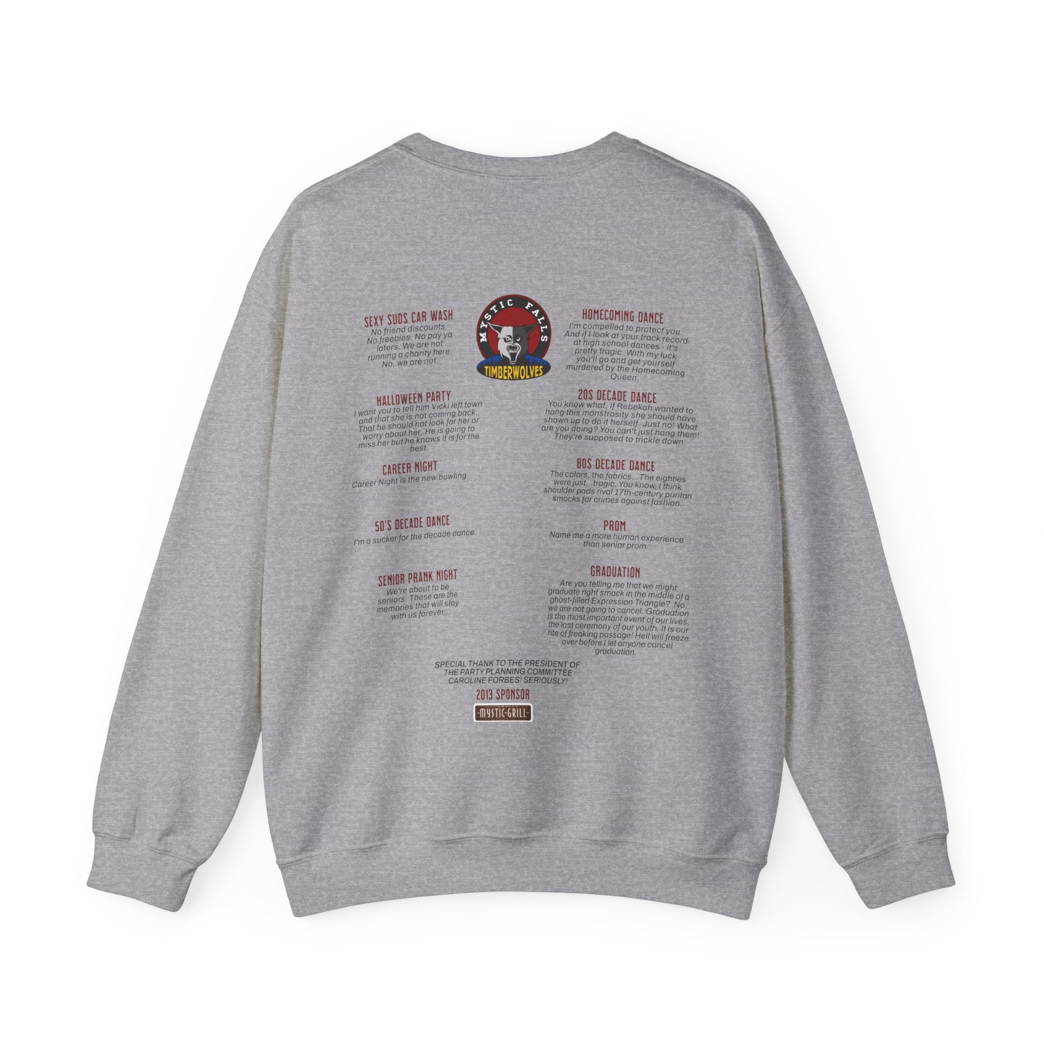 Mystic Falls 2013 Vintage Senior Crewneck Sweatshirt | Soft Cotton Pullover for Men & Women | Perfect for High School Reunions & Casual Wear