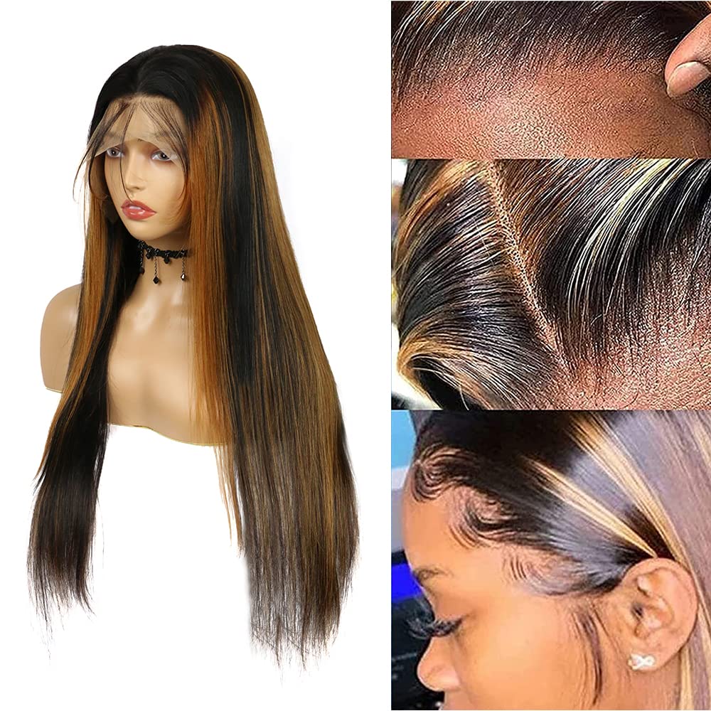 13x4 HD Lace Front Human Hair Wig 26 Inch - 1B/30 Straight Ombre Balayage with Pre-Plucked Baby Hair | 180 Density Glueless Lace Wig for Daily Wear, Parties & Special Occasions