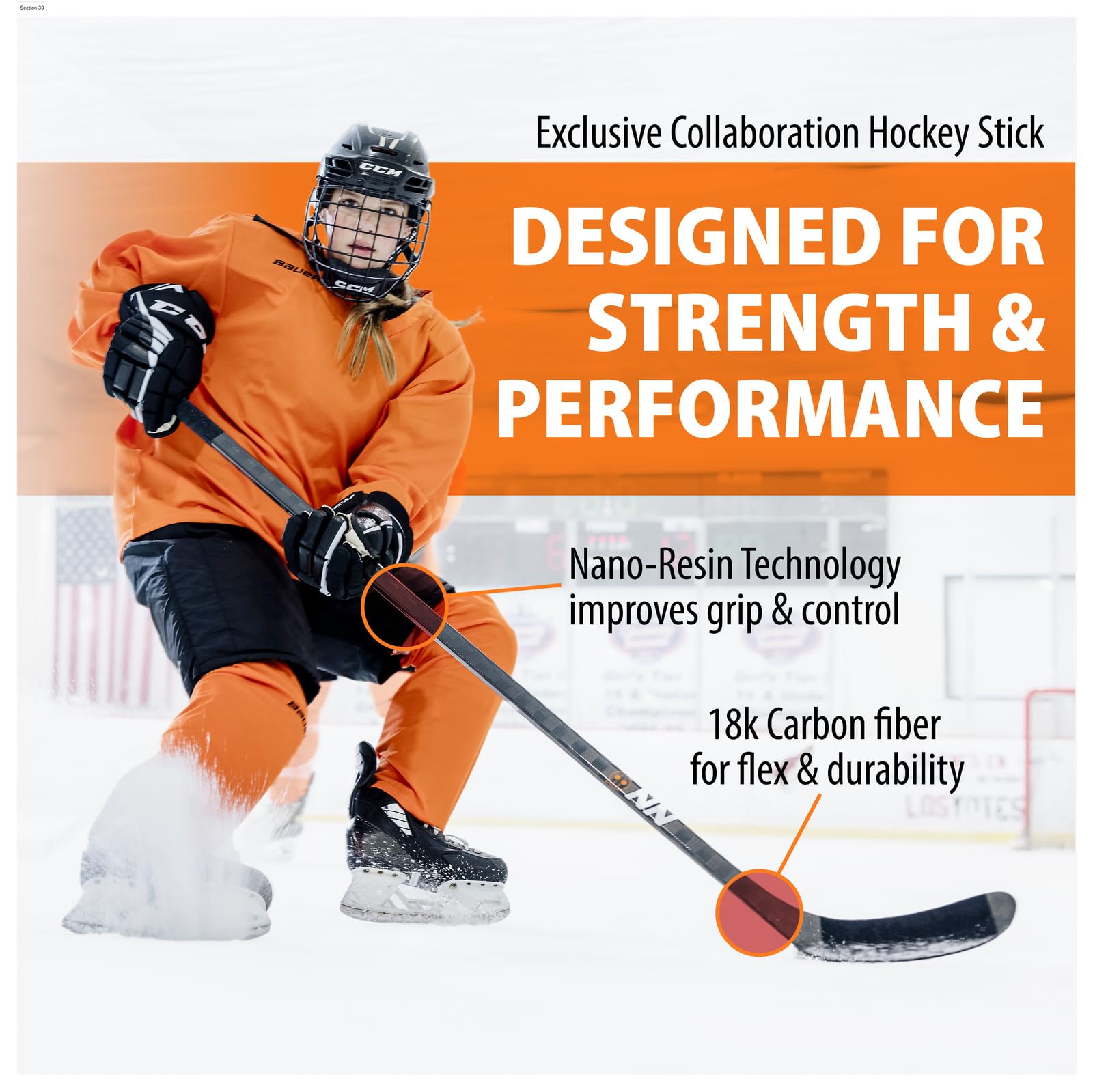 Premium 18K Carbon Fiber Ice Hockey Stick - Lightweight, Textured Grip for Enhanced Control - Perfect for Competitive Play & Training Sessions