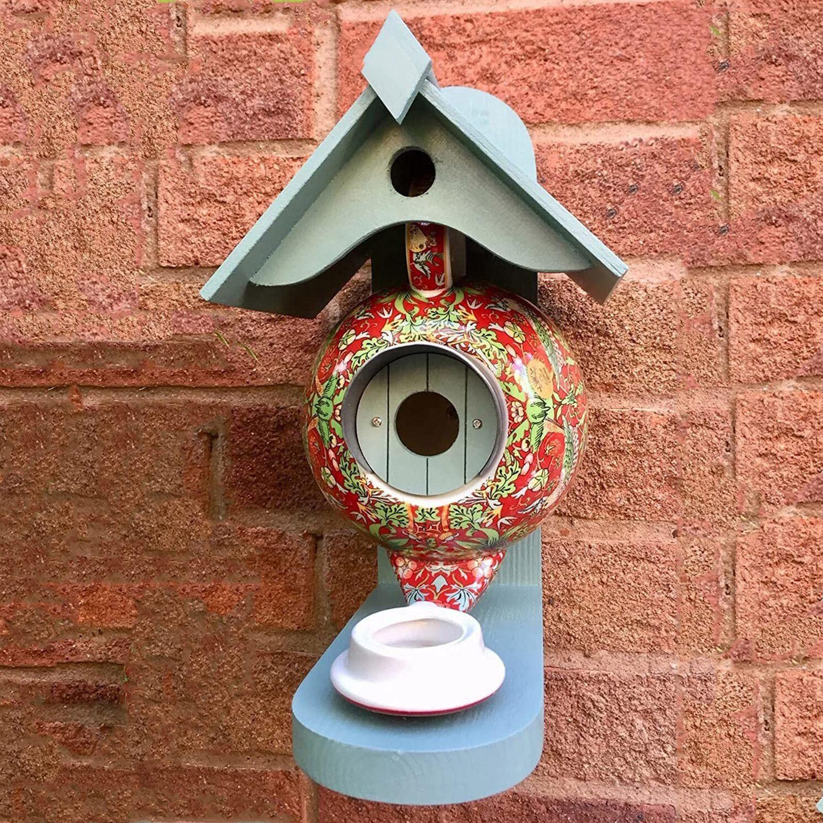 Teal Ceramic Hummingbird Feeder & Bird House - Outdoor Hanging Decoration for Garden, Country Cottages - Perfect Gift for Bird Lovers - Attracts Hummingbirds to Your Backyard & Enhances Outdoor Decor