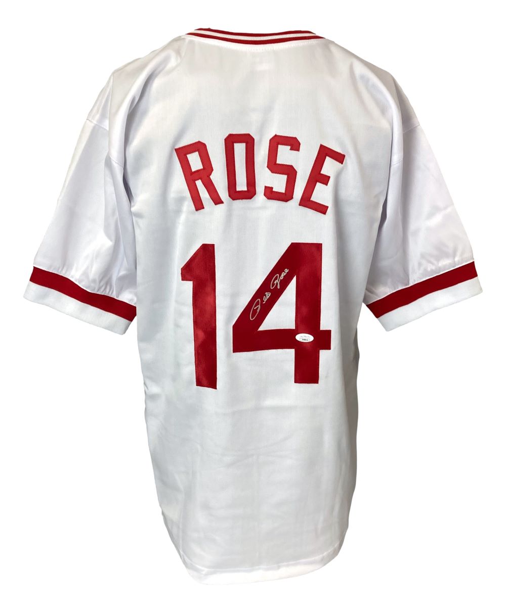 Authentic Pete Rose Cincinnati Reds Signed White Baseball Jersey with JSA Hologram - Perfect for Sports Memorabilia Collectors & Baseball Fans Display
