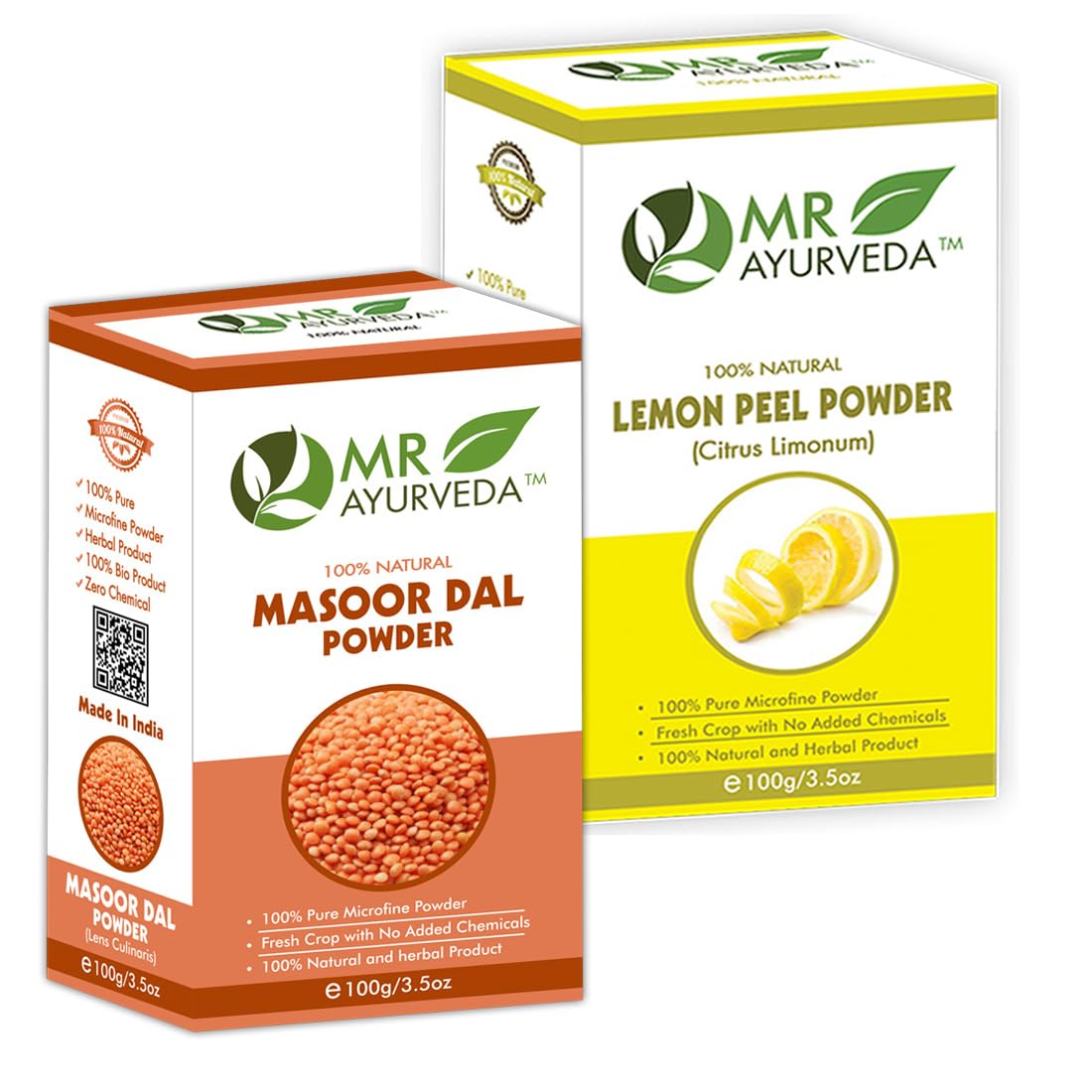 MR Ayurveda Masoor Dal Powder & Lemon Peel Powder - 2 Pack (200g Each) | Natural Skin Care & Hair Treatment | DIY Face Masks & Ayurvedic Remedies