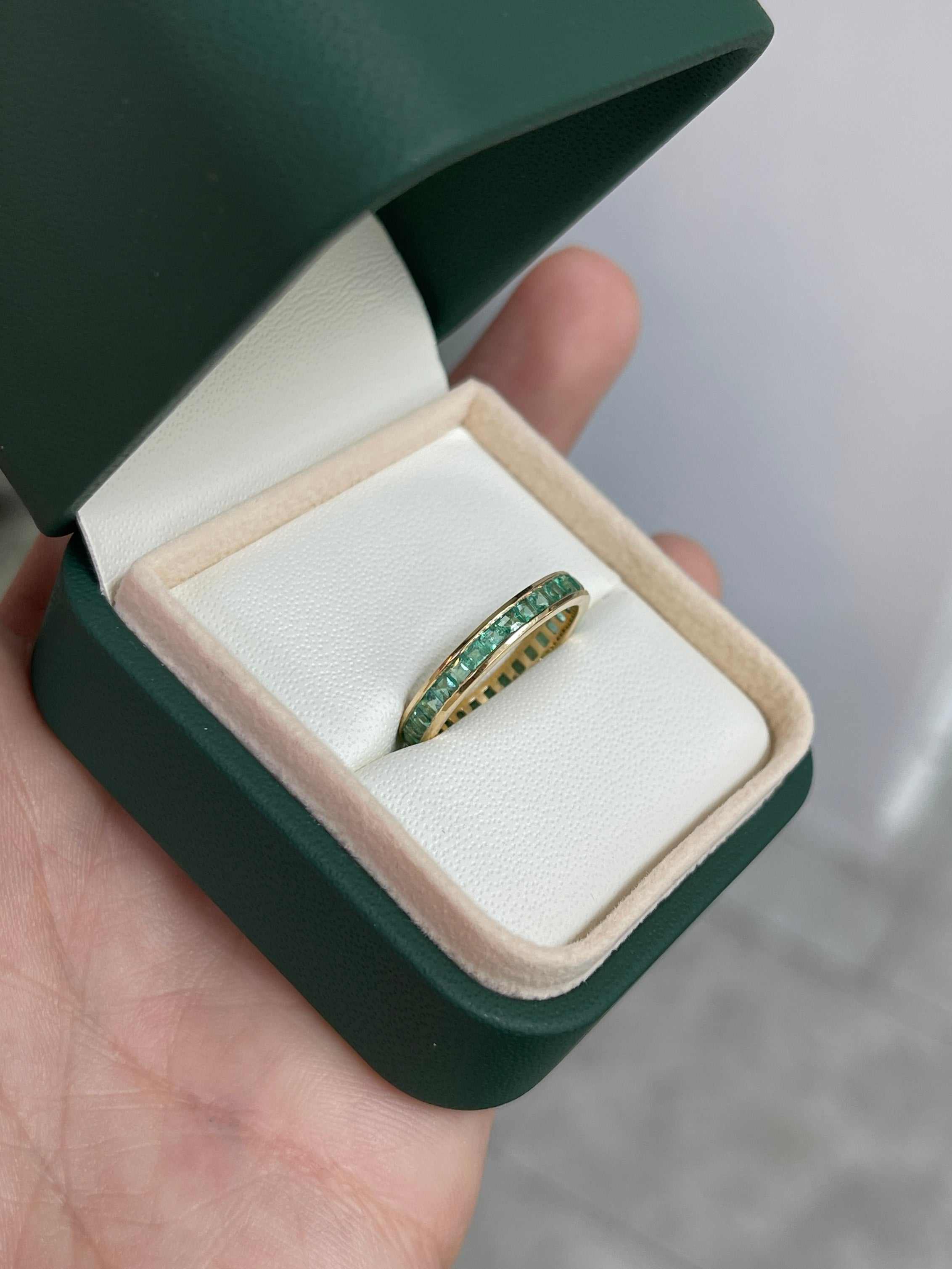 1.44tcw Princess Cut Emerald Channel Set Eternity Band Ring - 14K White Gold Size 7 - Elegant Wedding Band, Anniversary Gift for Her, Perfect for Bridal Jewelry & Special Occasions