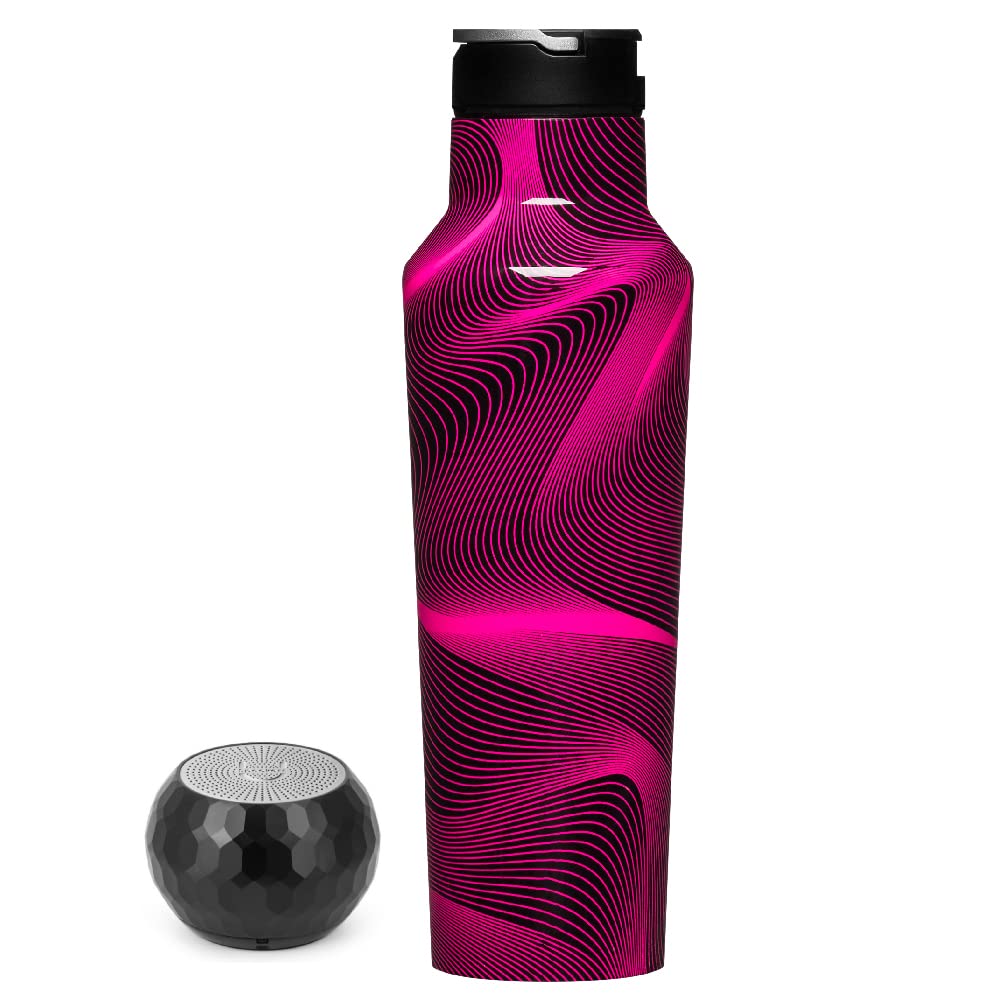 Portable Wireless Bluetooth Speaker with Magnetic Base - Mini Glam U Speakers, Built-in Mic & Selfie Remote Control, Black - Perfect for Travel, Outdoor Adventures & Home Use - Includes 20oz Insulated Sport Canteen Bottle (Pink)