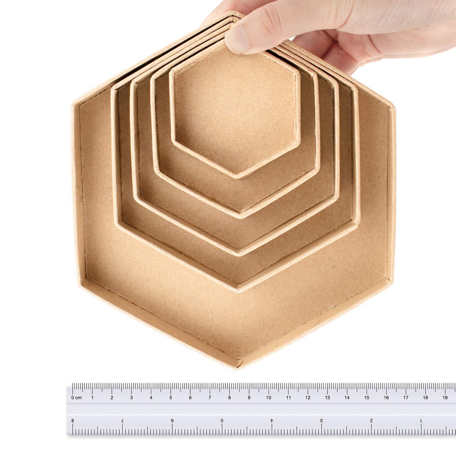 WANDIC Set of 5 Hexagonal Kraft Paper Mache Boxes with Lids - Perfect for Jewelry Storage, DIY Crafts, Cosmetic Organizers & Gift Packaging | Home Decor & Party Favors