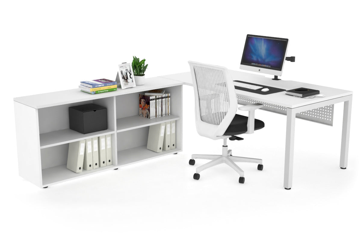 Quadro Square Executive White Frame Office Desk [1600L x 800W with Cable Management] - Perfect for Modern Workspaces & Home Offices