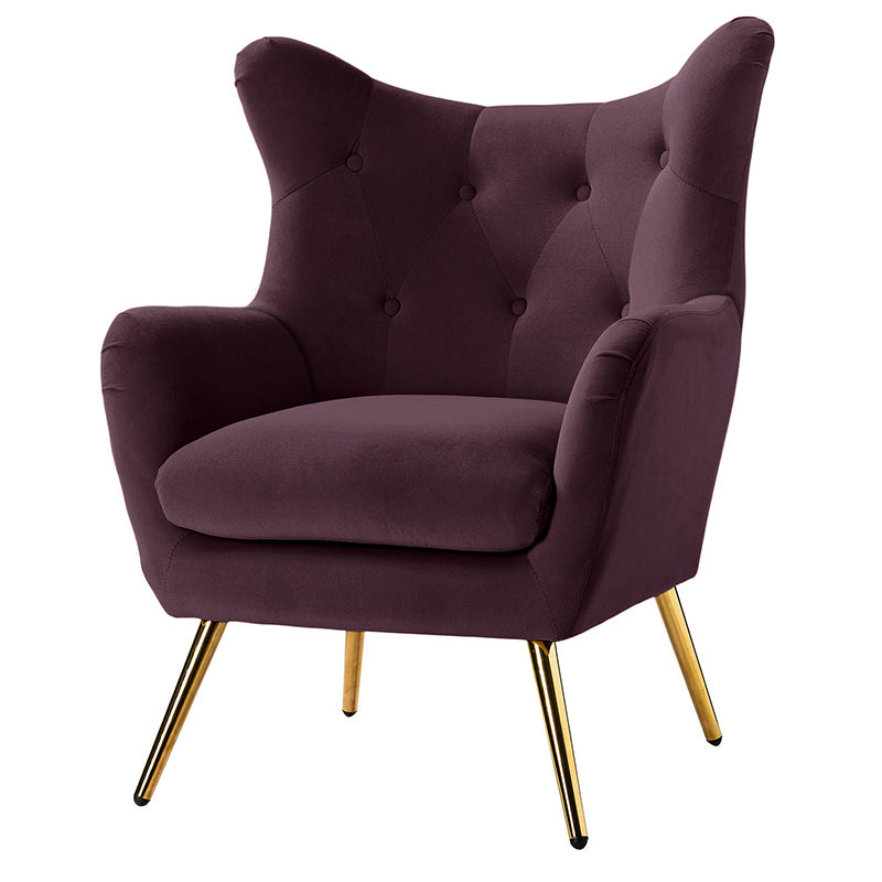 Luxury Isabelle Wingback Velvet Upholstered Armchair - High Back Accent Chair with Sturdy Metal Legs for Living Room, Bedroom & Office Decor